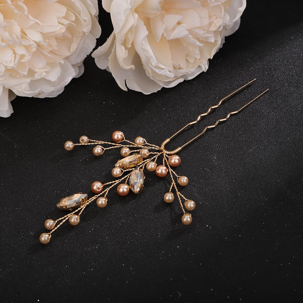 Teyglen Juego de 3 horquillas para el pelo de novia con perlas de cristal, para novia, boda, accesorios para el cabello, hechos a mano, rojo, negro,