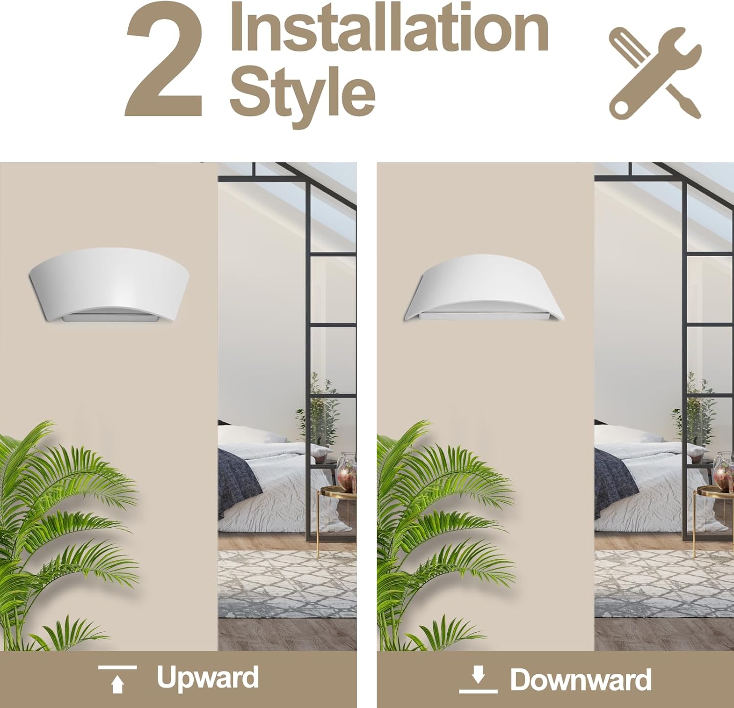 FUDESY Aplique de pared LED moderno blanco para interiores, con cableado arriba y abajo, para exteriores, lámpara de pared exterior de plástico