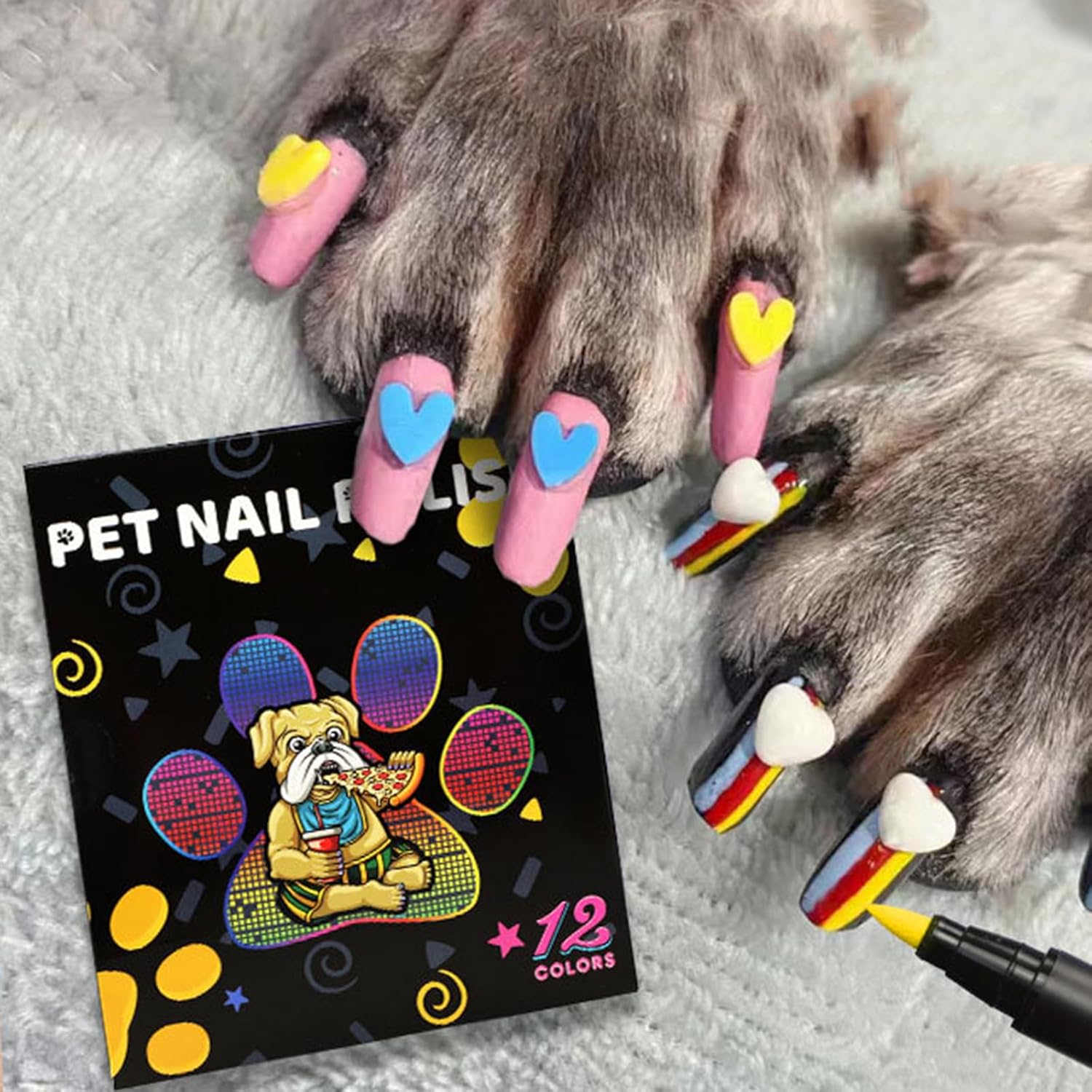 Juego de 12 esmaltes de uñas para perro, 12 colores, juego de esmaltes de uñas para mascotas, secado rápido, a base de agua, fácil de quitar