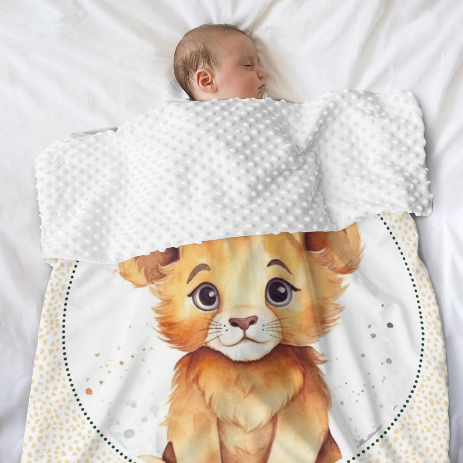 Manta de bebé personalizada de león con nombre, doble capa, manta de felpa suave Minky con respaldo de puntos, manta de recepción de cuna