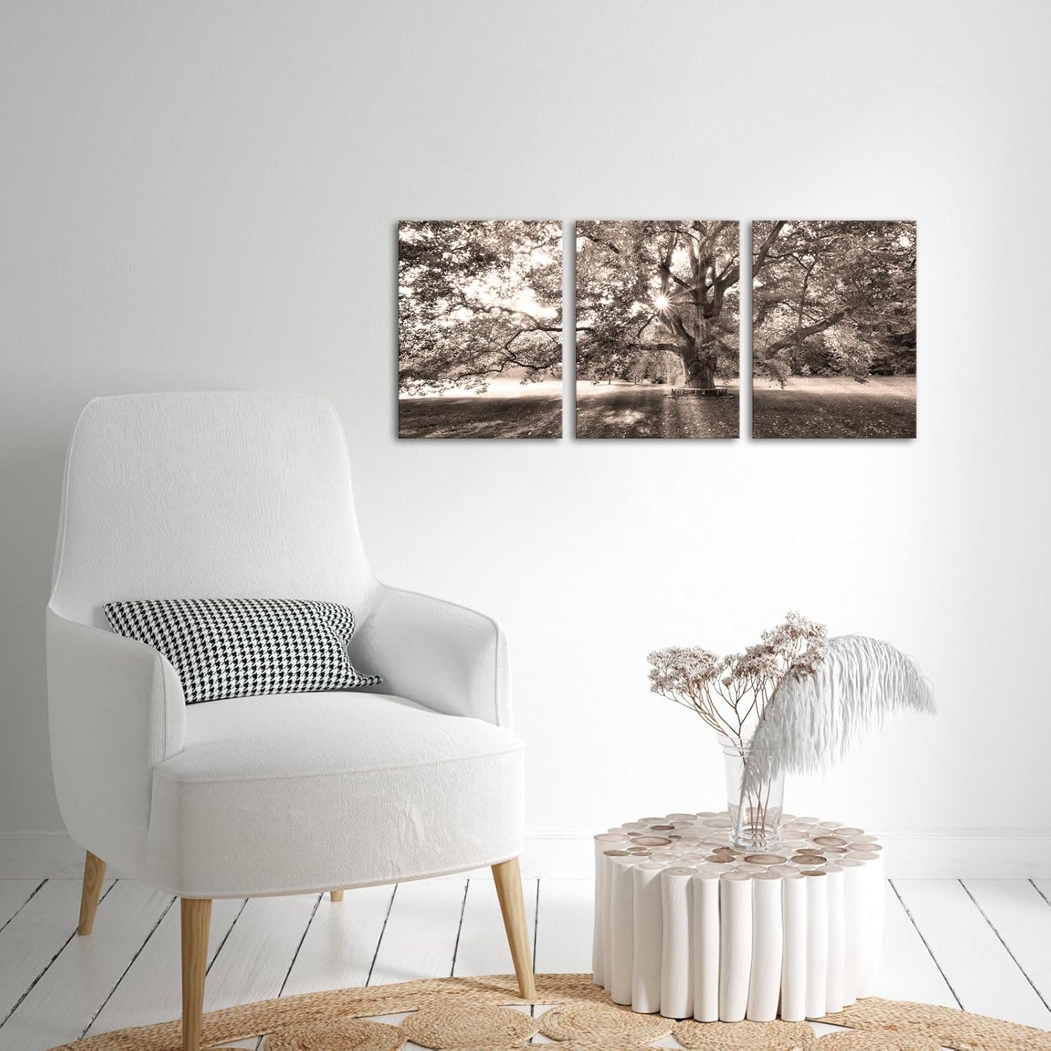 Artsbay Lienzo de árbol grande beige y marrón, arte de pared, árbol viejo en cálido amanecer, paisaje de vida natural, pinturas giclée, arte en