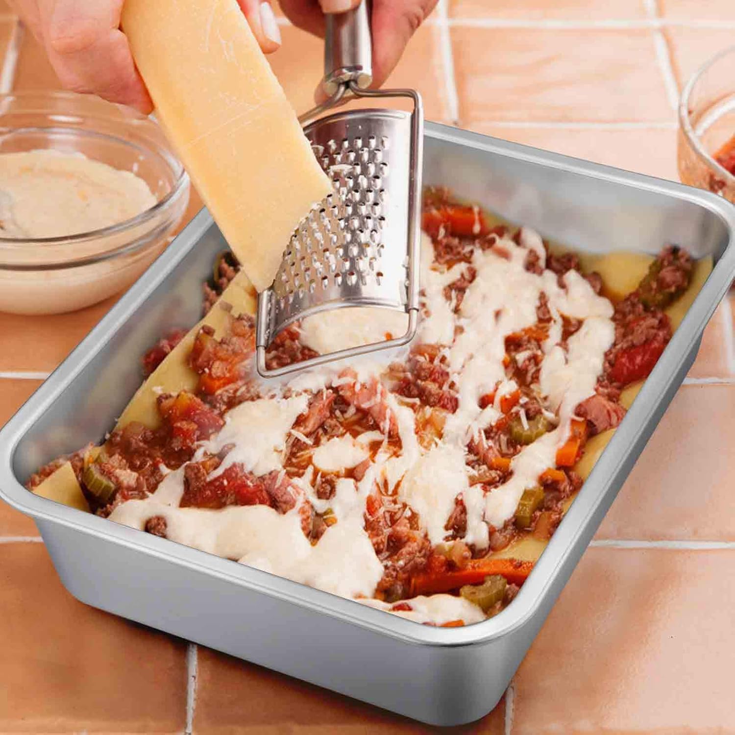 TeamFar Juego de 2 moldes para lasaña para brownie, rectangulares de acero inoxidable, resistentes y saludables, fáciles de limpiar y aptos para
