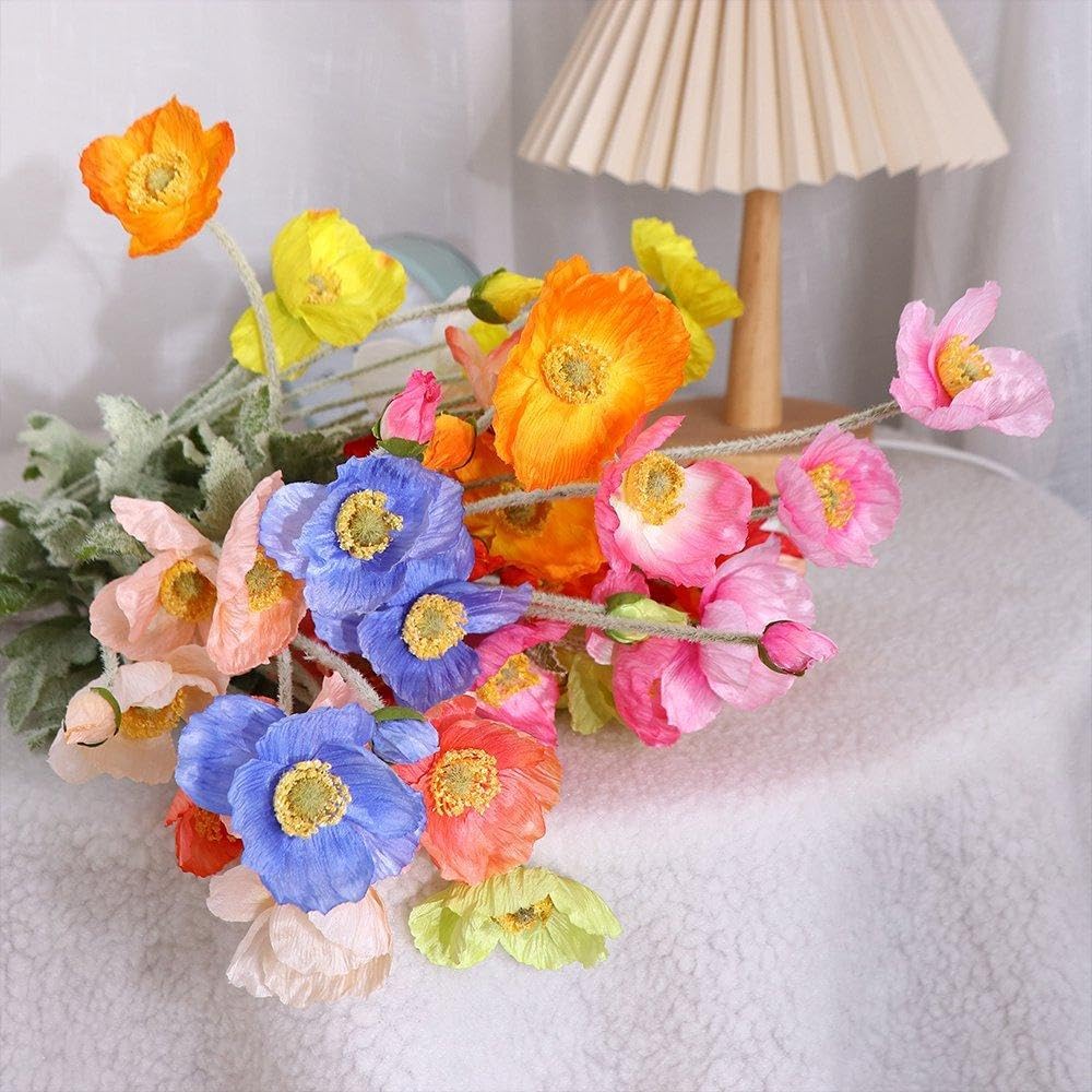 Flores artificiales de seda de amapola, arreglo floral de amapola artificial, flores de tallo largo de 22 pulgadas para decoración de boda, hogar,