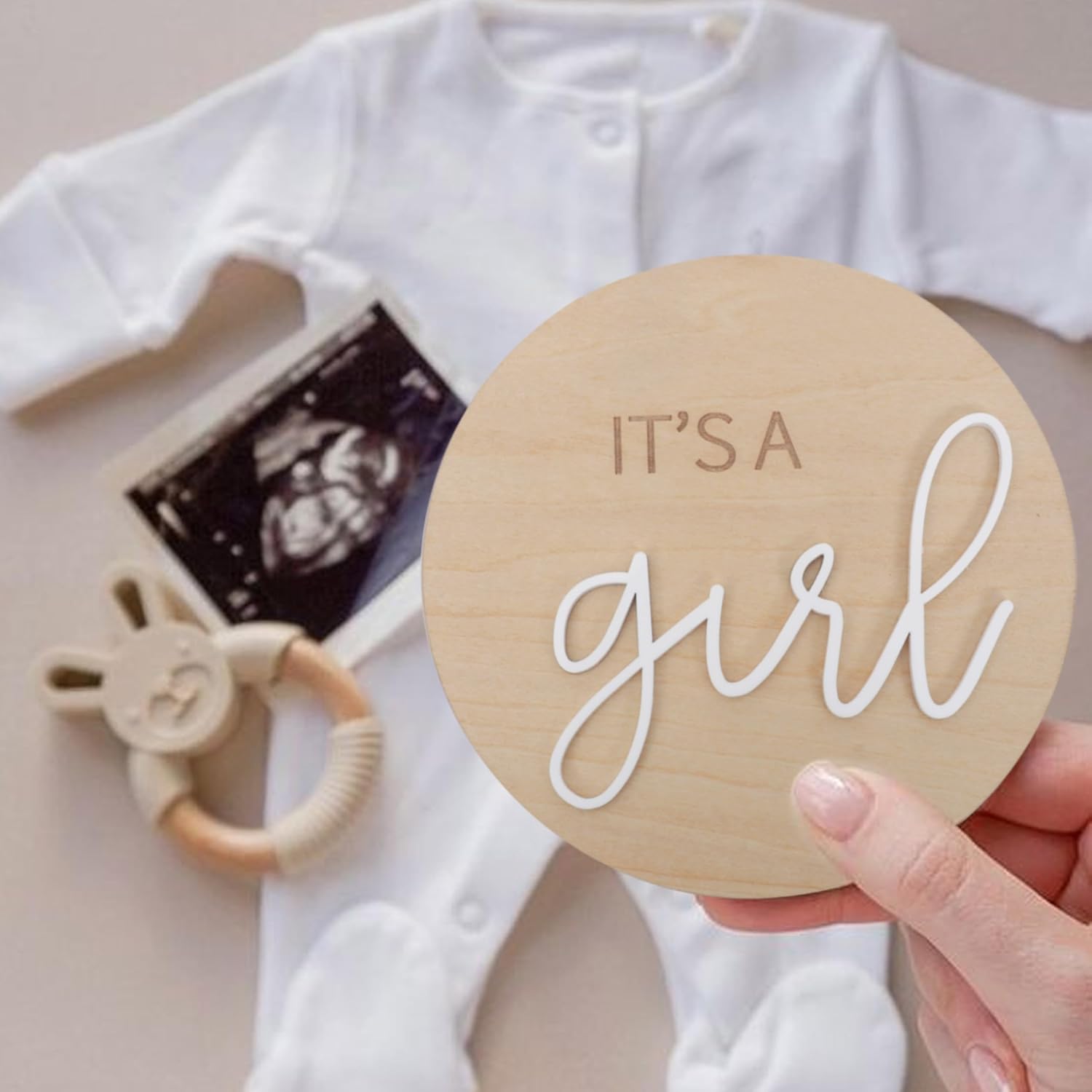 1 letrero de madera con texto en inglés “It’s a Girl”, decoración bohemia de revelación de género, anuncio de embarazo acrílico para niño o niña,