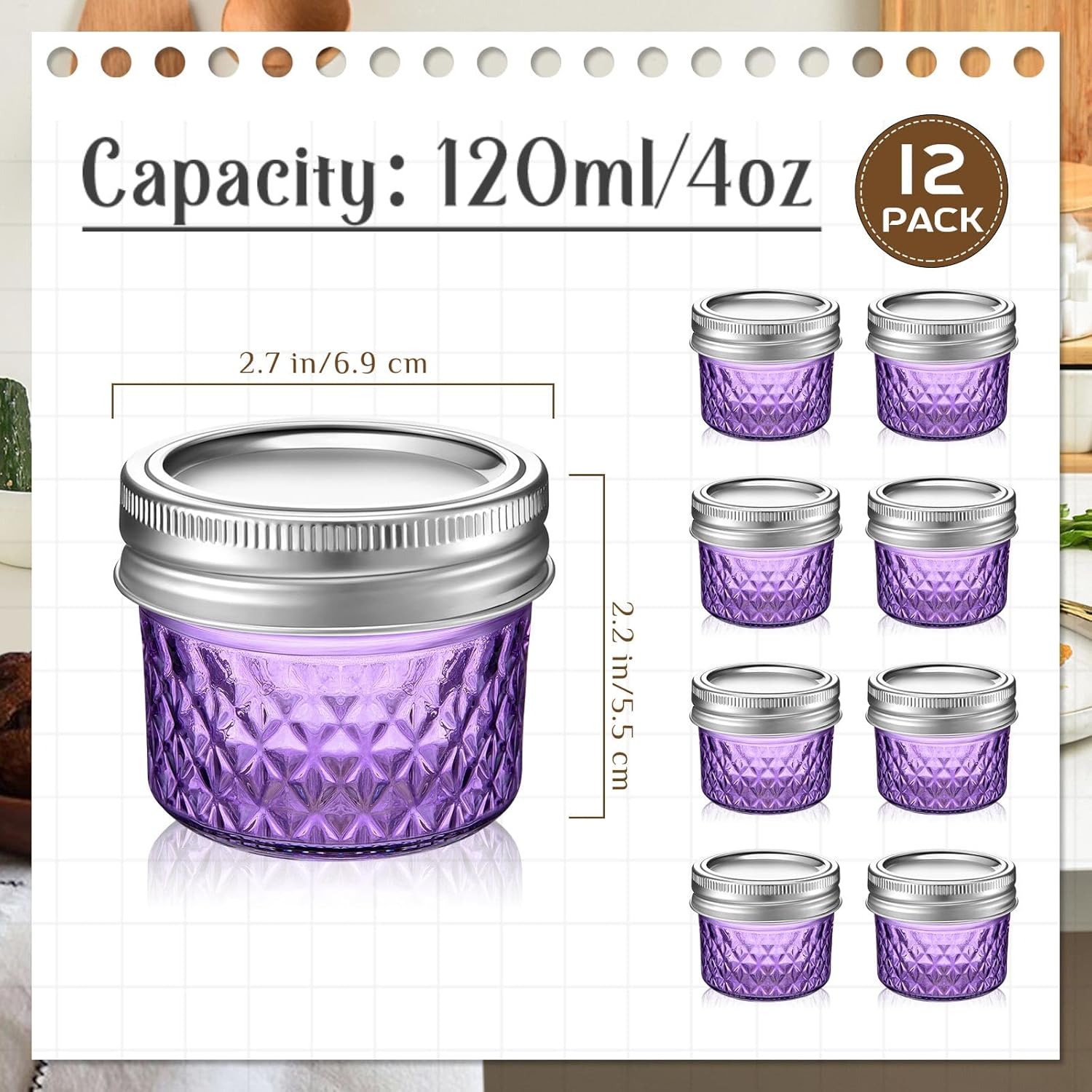 12 tarros de conservas Mason de 4 onzas con tapas regulares, mini tarros de miel para regalos de boda, baby shower, proyectos de bricolaje, velas,