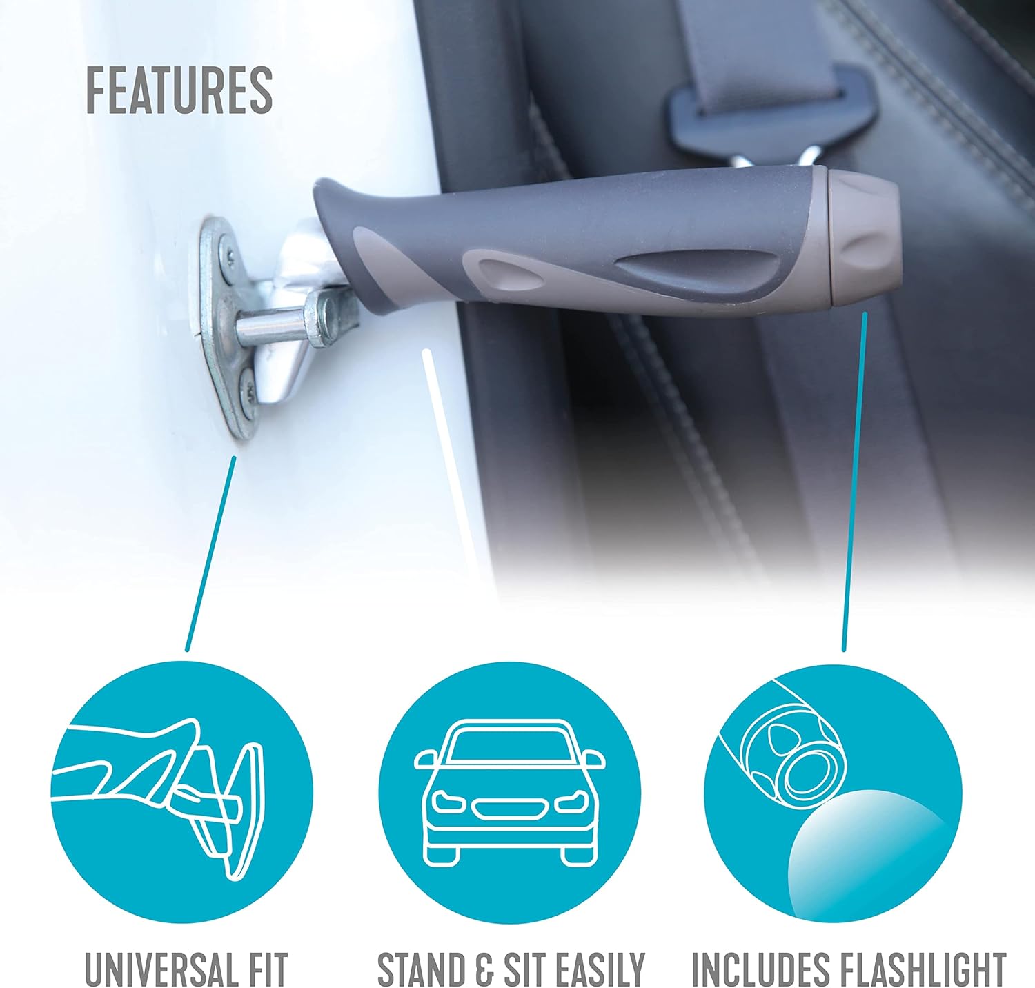 Stander Metro Car Handle Plus, barra de agarre portátil para vehículos, ayuda de movilidad de asistencia de pie, incluye linterna LED