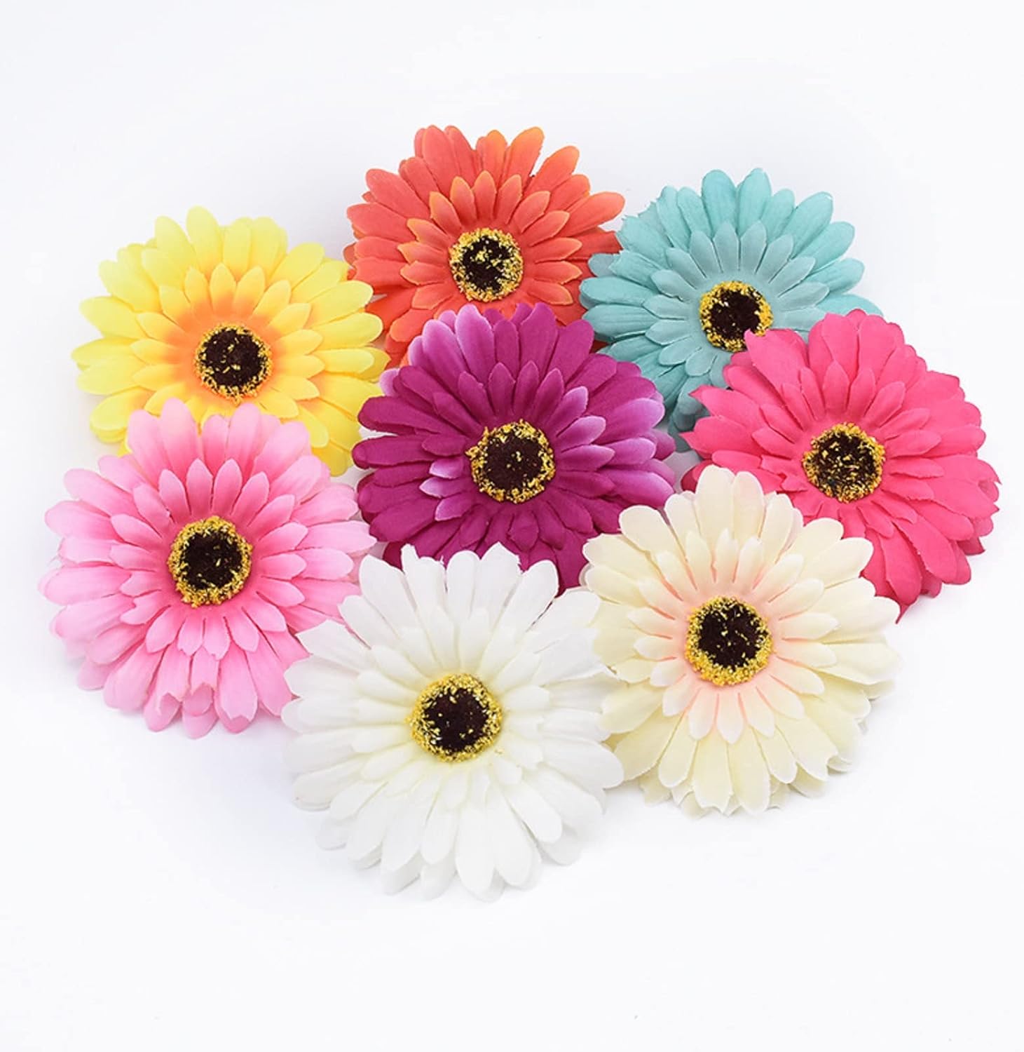 50 cabezas de flores falsas a granel, cabezas de margaritas artificiales, cabeza de flores gerberas para manualidades, decoración del hogar, boda,