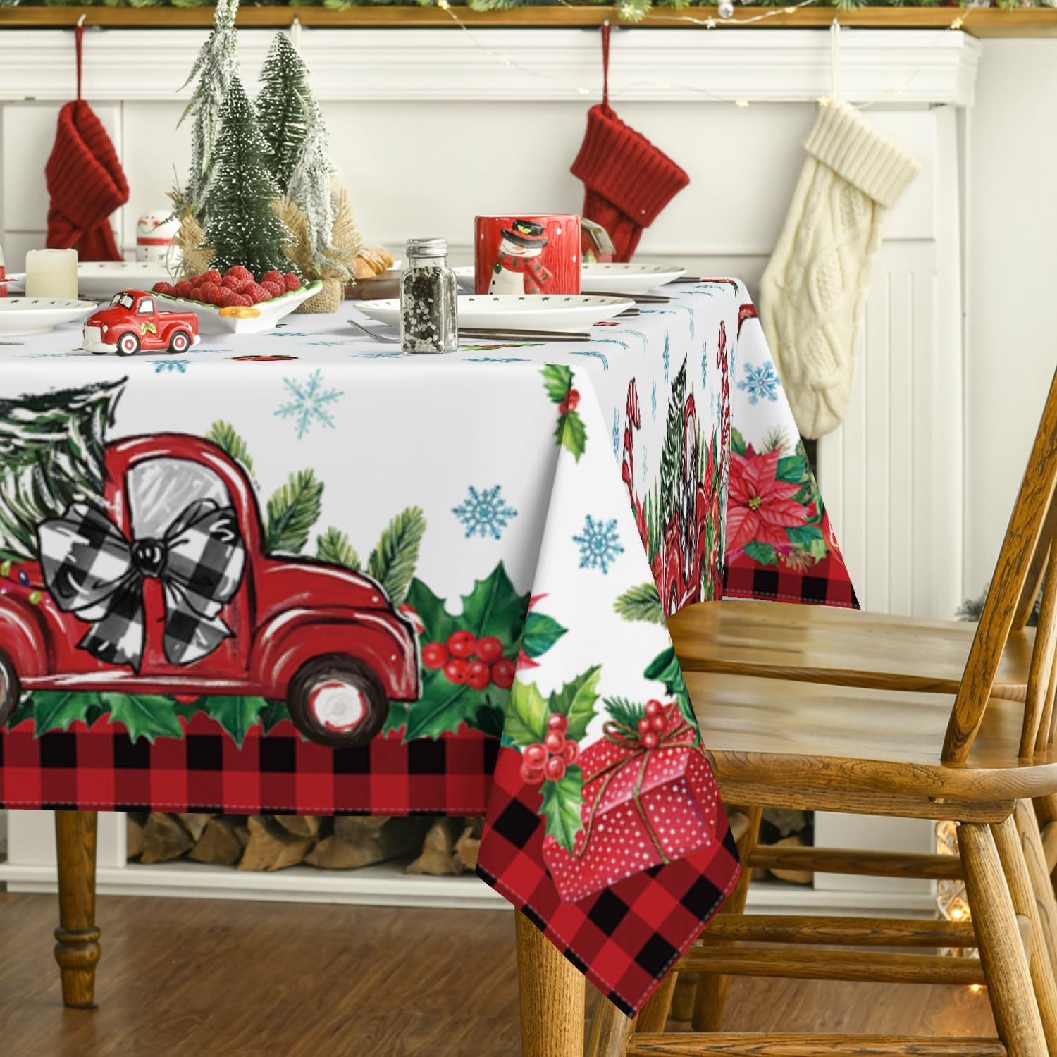 Horaldaily Mantel de Navidad de 60 x 120 pulgadas, color rojo Papá Noel, lavable, para decoración de fiestas, pícnic, cenas