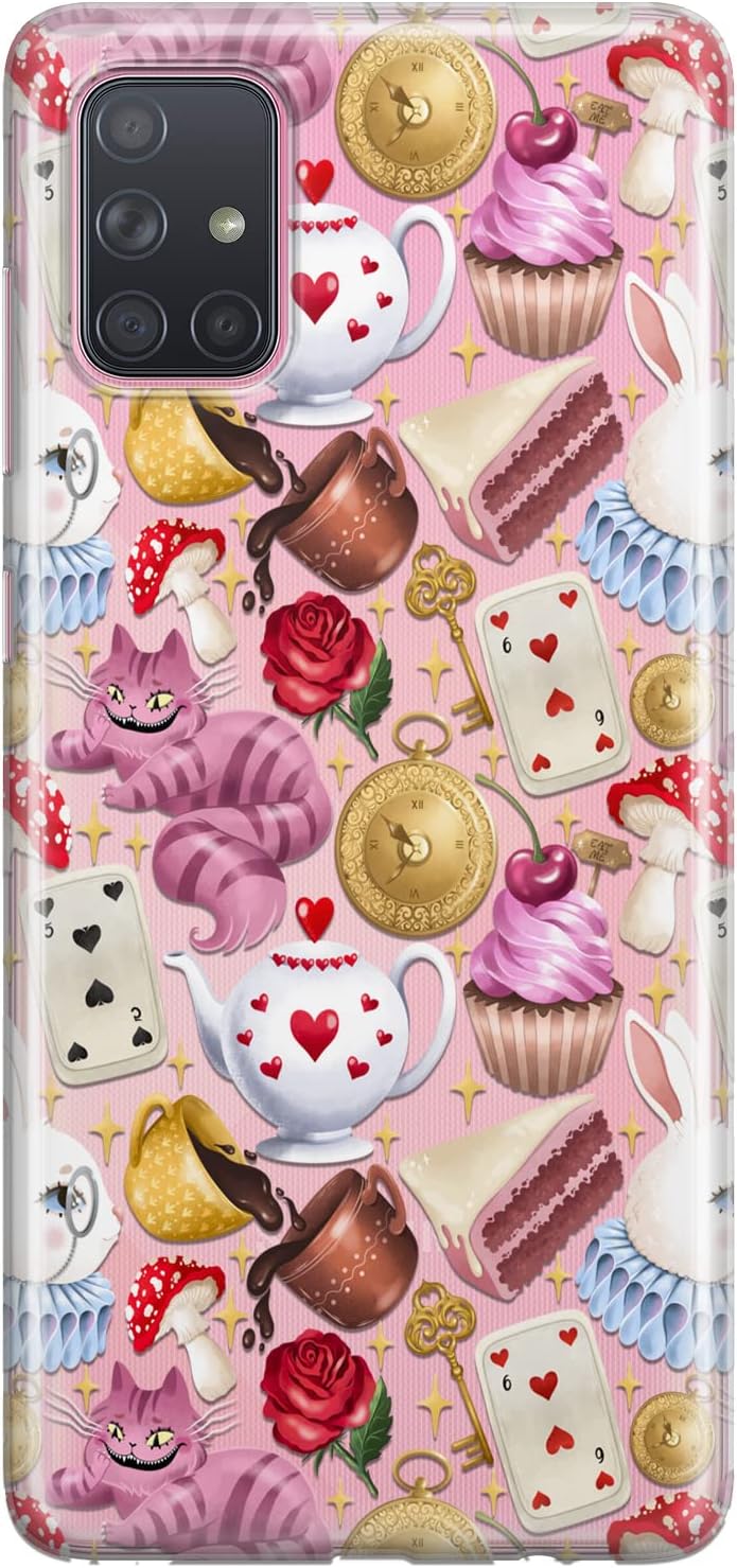 Cavka Funda de teléfono compatible con Samsung Galaxy A73 A72 5G A71 A70 A52 A42 A32 A20s A11 A02 lindo diseño delgado Alicia en el país de las