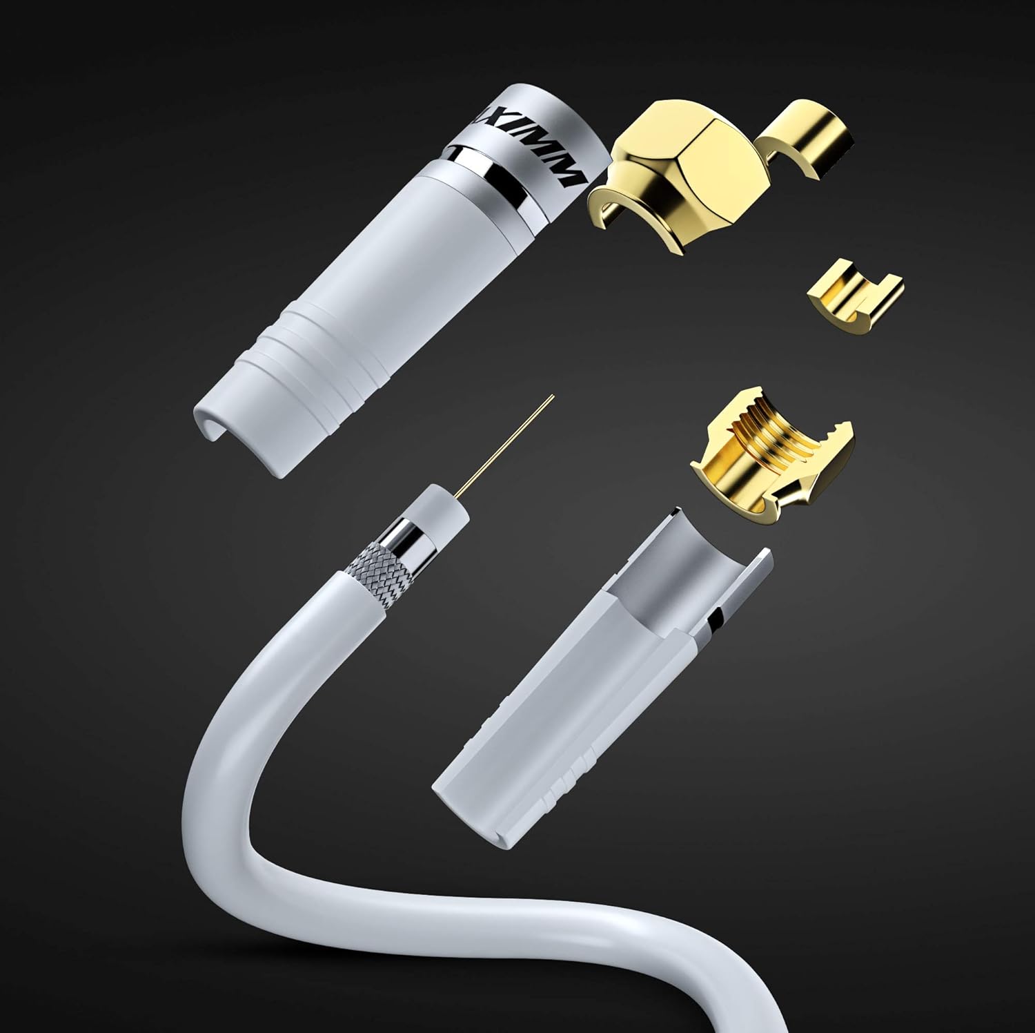 Maximm Cable coaxial RG6, triple blindado, sin oxígeno, cable de cobre para TV, Internet más, cable coaxial flexible de 20 pies, color blanco