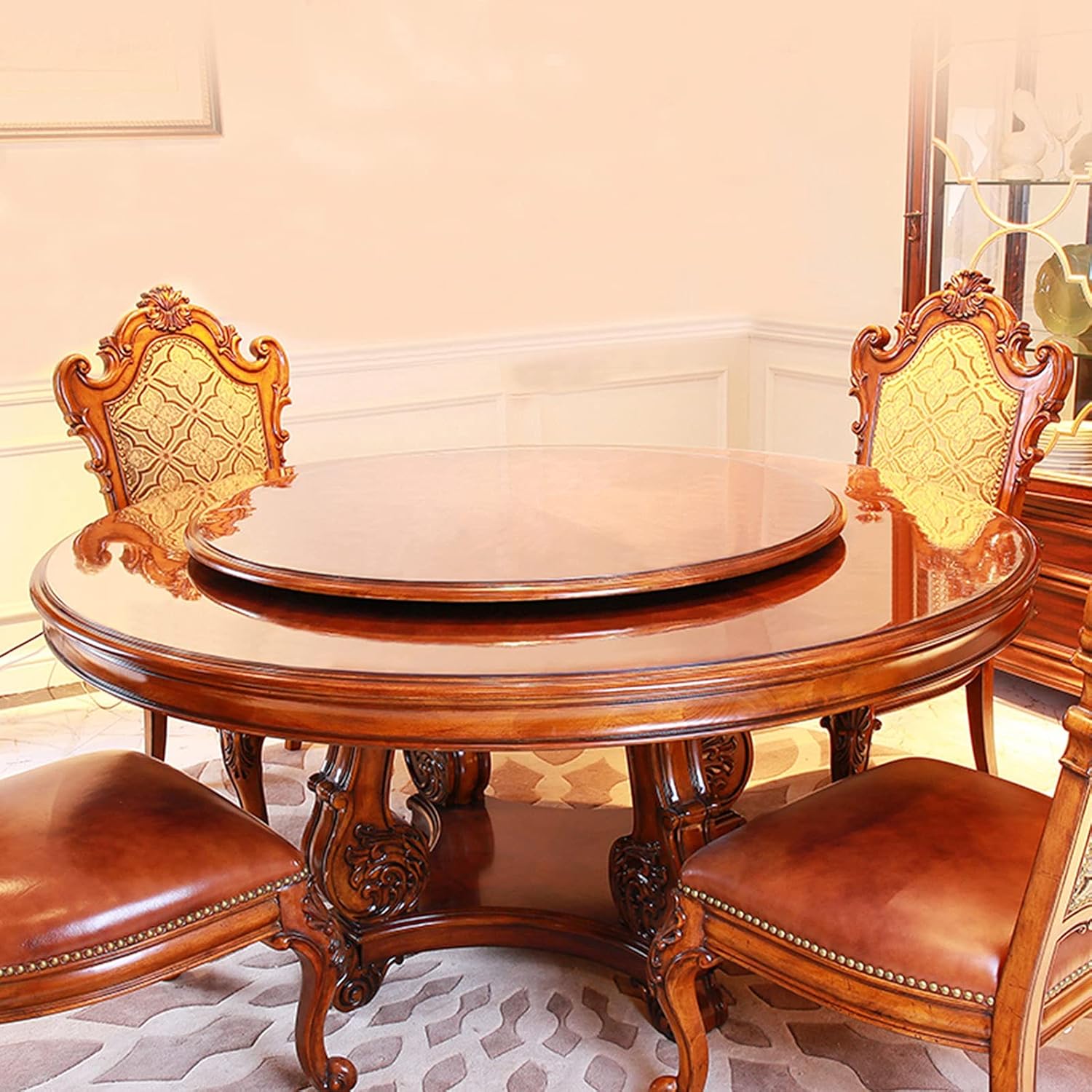Protector de mesa de comedor de plástico transparente, mantel redondo, tapete de madera para muebles de mesa, cubierta de protección superior,