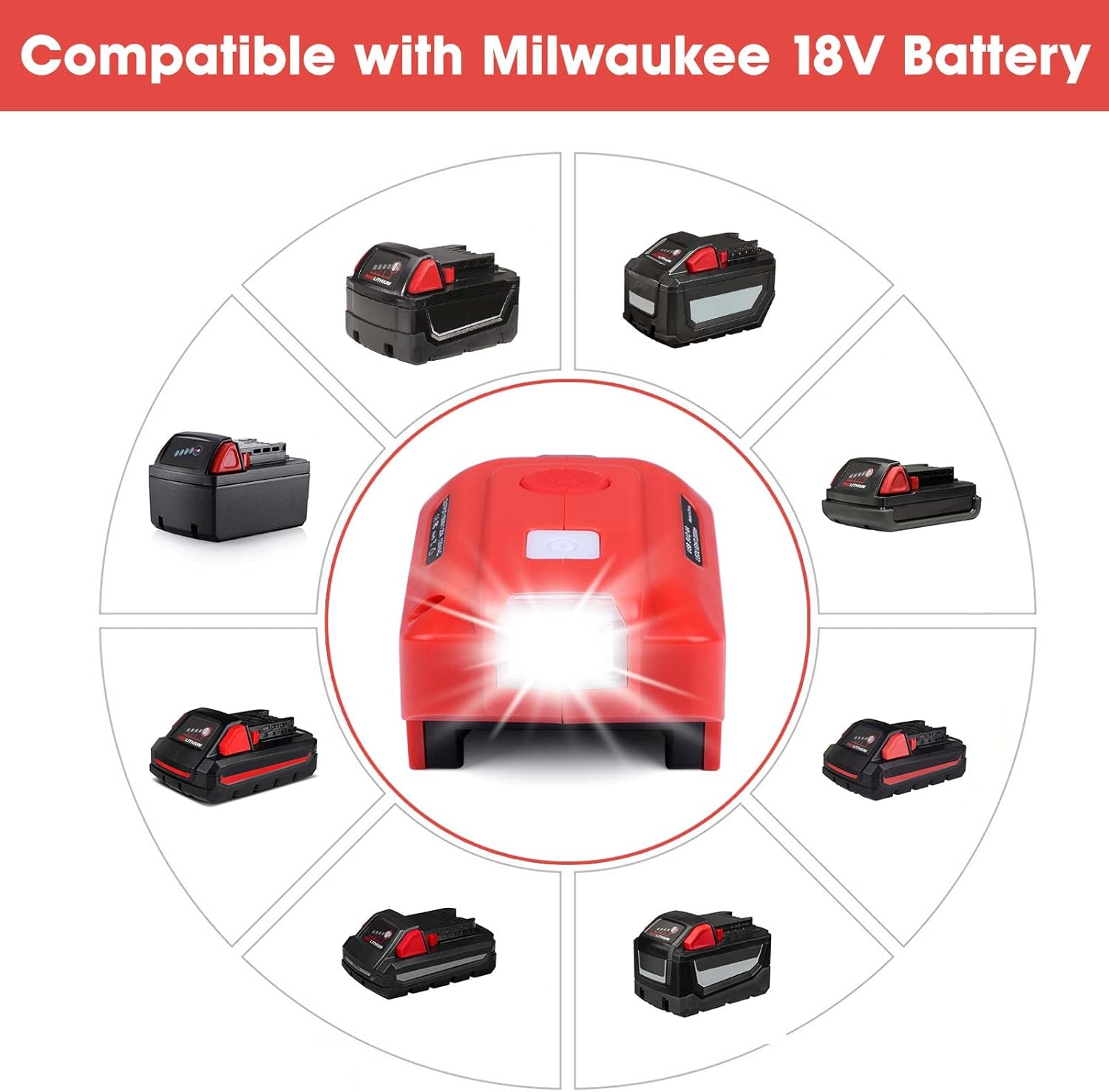 Alian para Milwaukee – Generador inversor de batería de litio de 18 V, para adaptador de cargador USB Milwaukee con luz LED, para fuente de