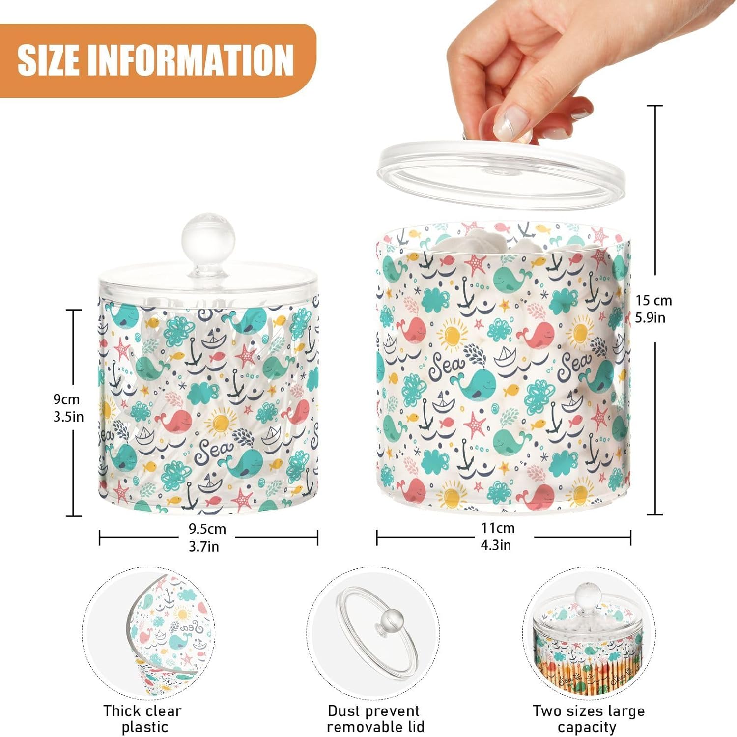 Tarros de ballenas con tapas, tarros de baño, tarros pequeños, dispensador de almohadilla de algodón para dormitorio, artículos esenciales para