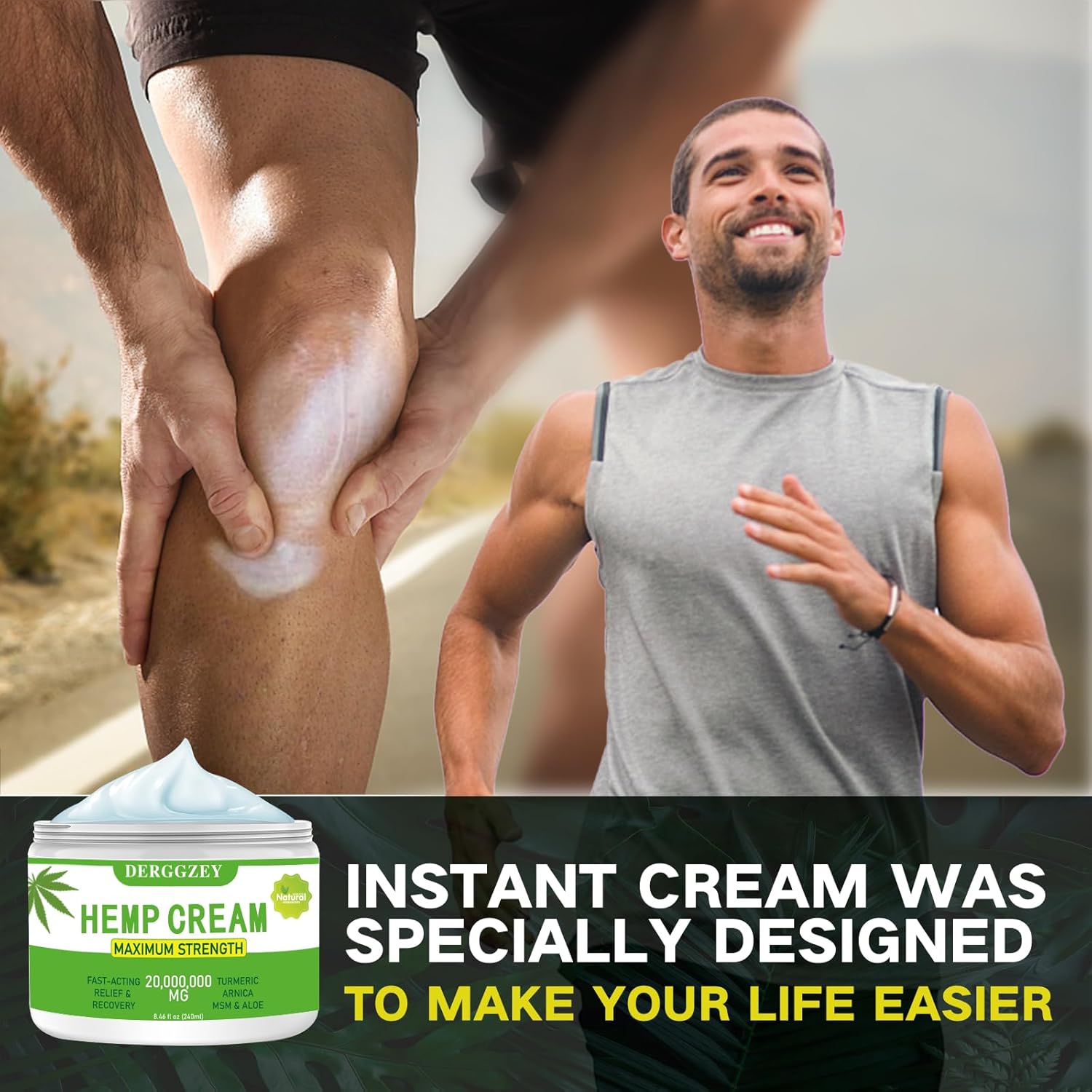 Derggzey Crema de cáñamo de 8.5 onzas líquidas, máxima fuerza, extracto de aceite de cáñamo natural con árnica, MSM, cúrcuma, aceite de emú, aloe