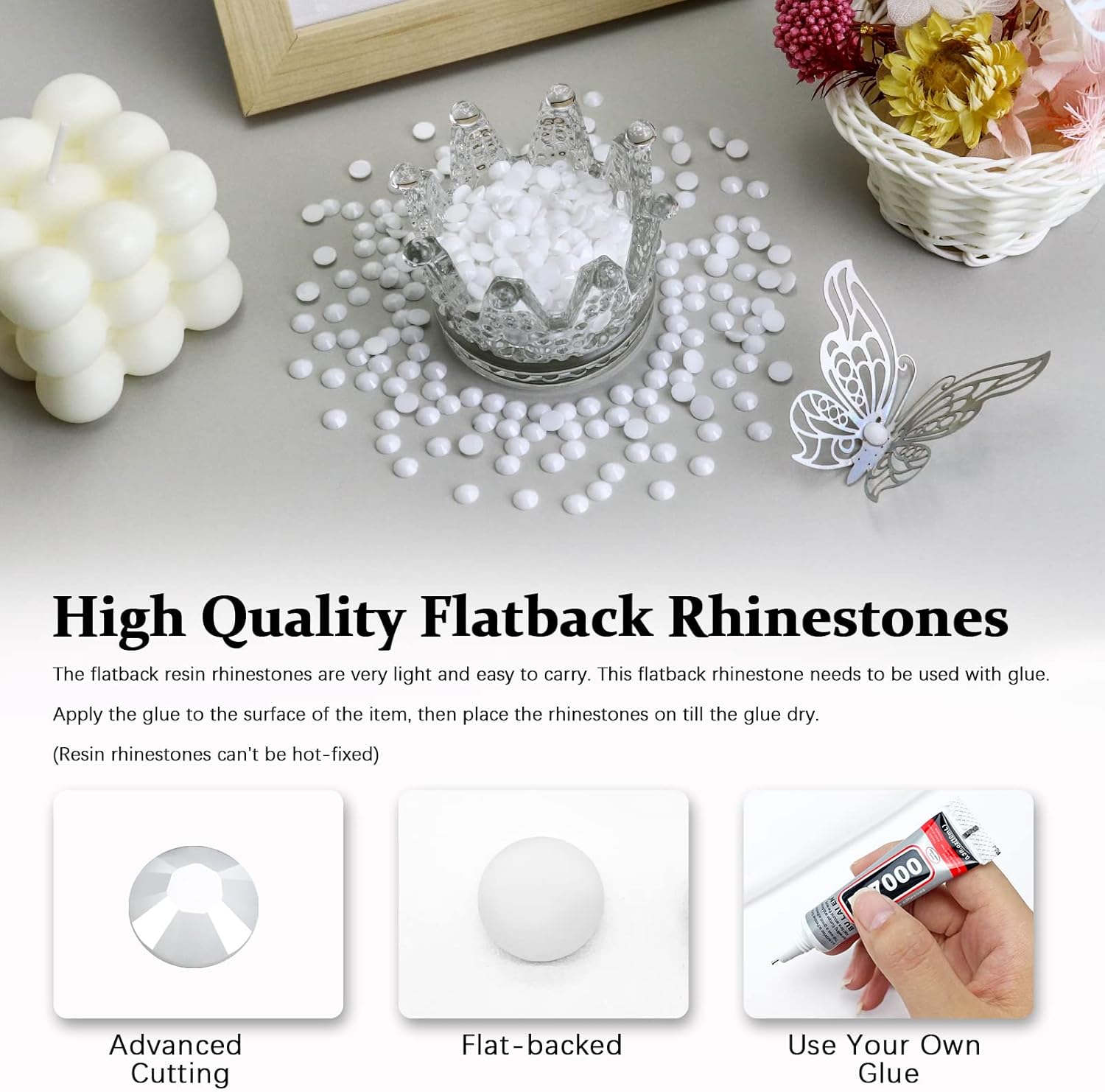 4500 diamantes de imitación de resina de 0.079 pulgadas, diamantes de imitación blancos sólidos con parte trasera plana para uñas, vasos, tazas,
