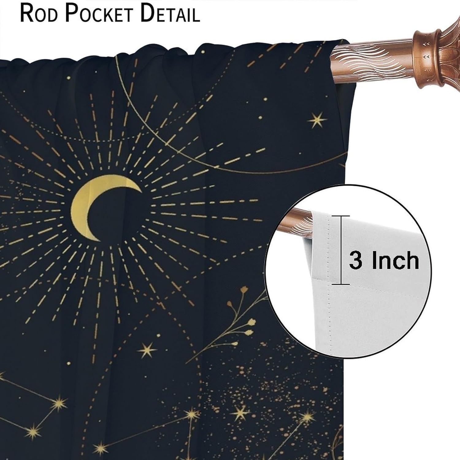 Cortinas opacas con diseño de estrellas y luna, diseño de cielo estrellado de dibujos animados, bohemio, con bolsillo para cortinero, tratamiento de