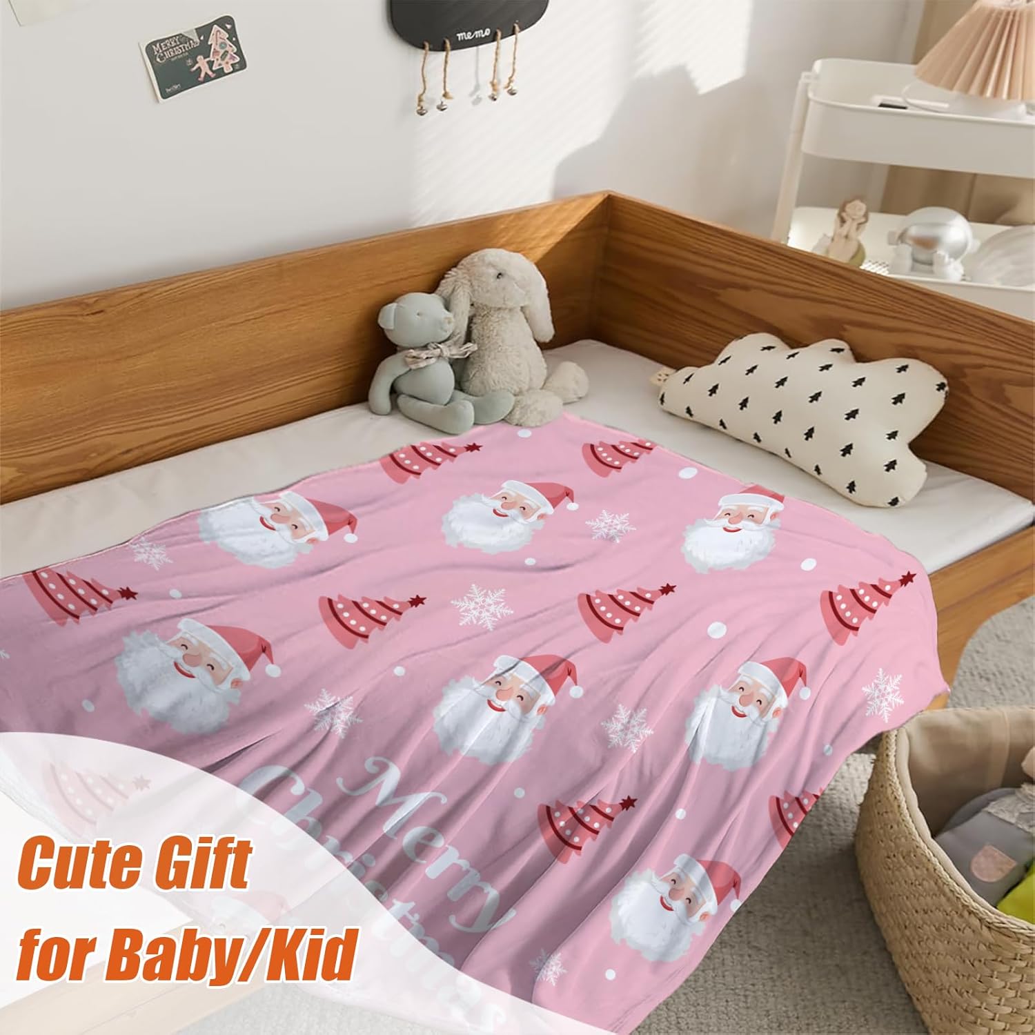YeeJu Manta de Navidad para bebé, manta pequeña de Papá Noel rosa para bebé, manta para envolver cuna, suave, acogedora, ligera, mullida, manta de