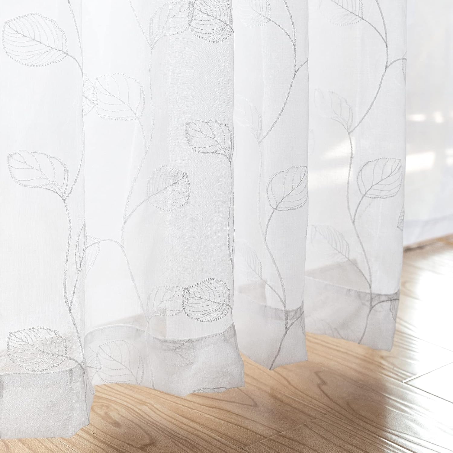 Lazzzy  Cortinas traslúcidas con hojas bordadas (2 piezas)
