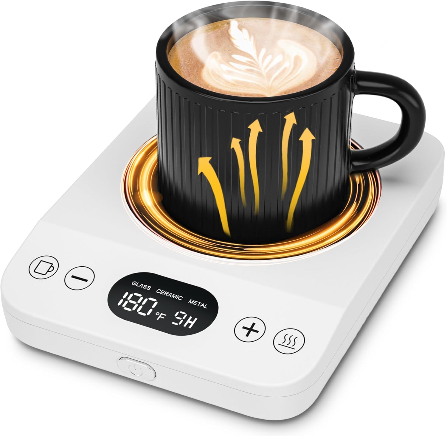 Calentador de taza de café, calentador de café para escritorio con 9 ajustes de temperatura, temporizador de 9 horas, plato calentador de café