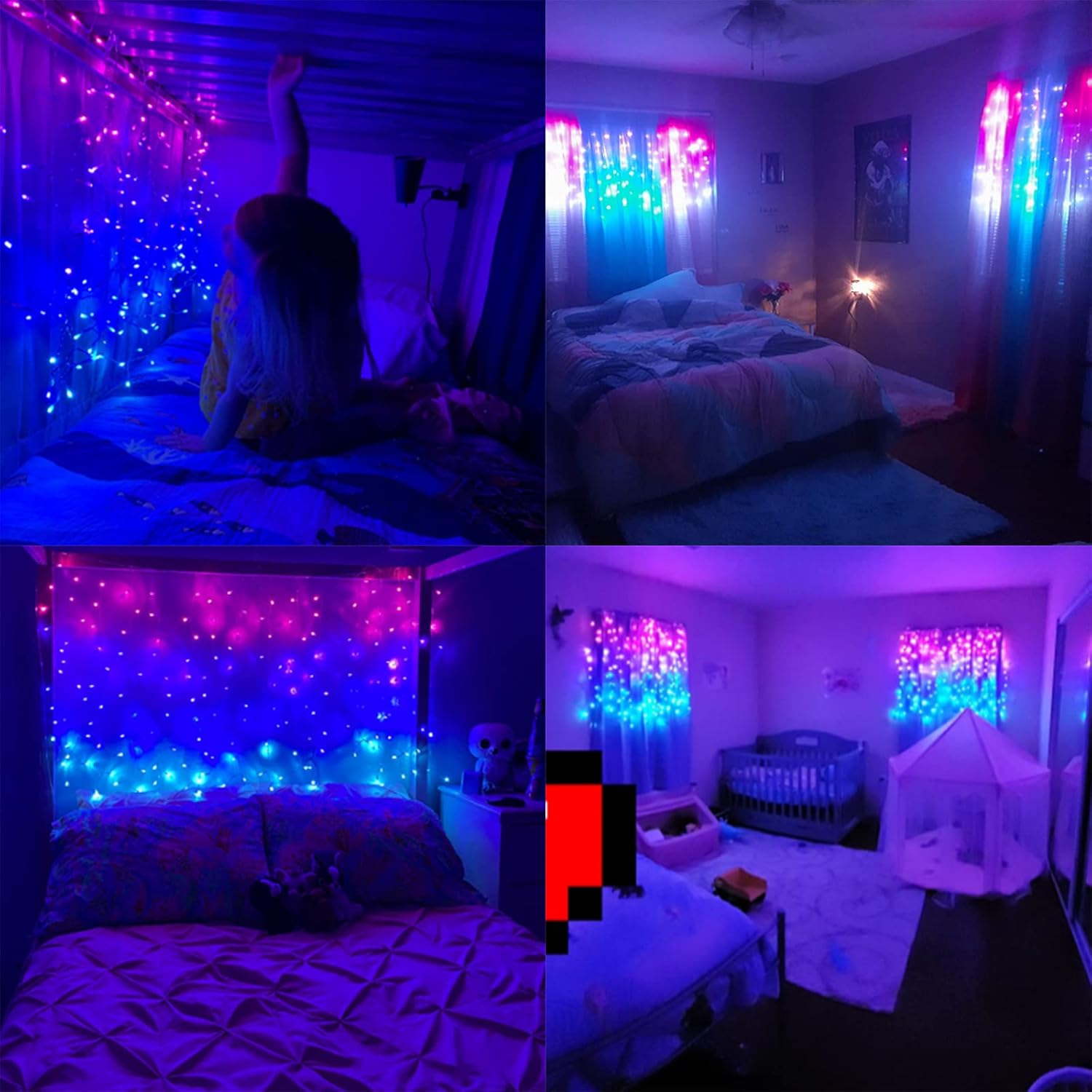 Bolylight Luces de cortina para dormitorio con 8 modos de destello, decoración de habitación de niñas, tira de luces degradadas, luces de pared