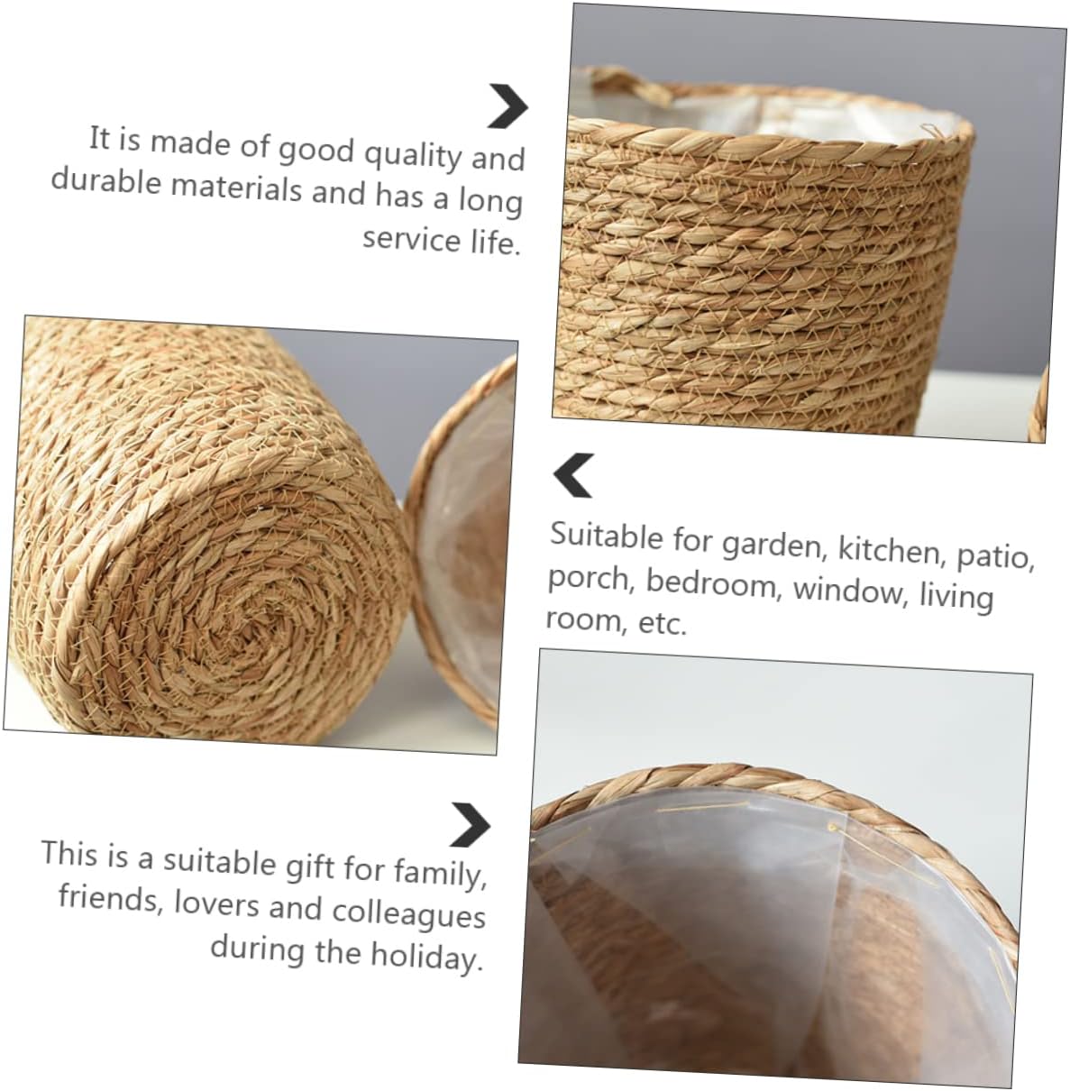 Yardwe 2 cestas para macetas para plantas, cestas de almacenamiento tejidas para niños, cestas para plantas, cestas de pastos marinos, cestas de