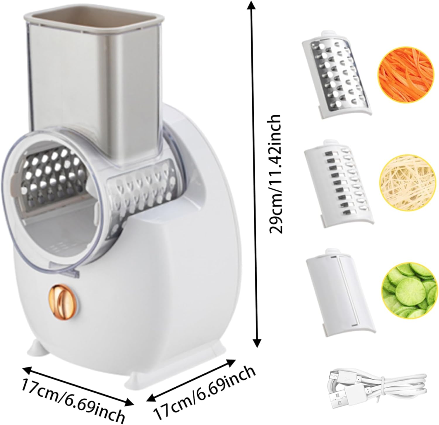 Rallador eléctrico de queso, rallador de queso giratorio automático de 50 W, rallador de queso USB desmontable, cortador de verduras para uso