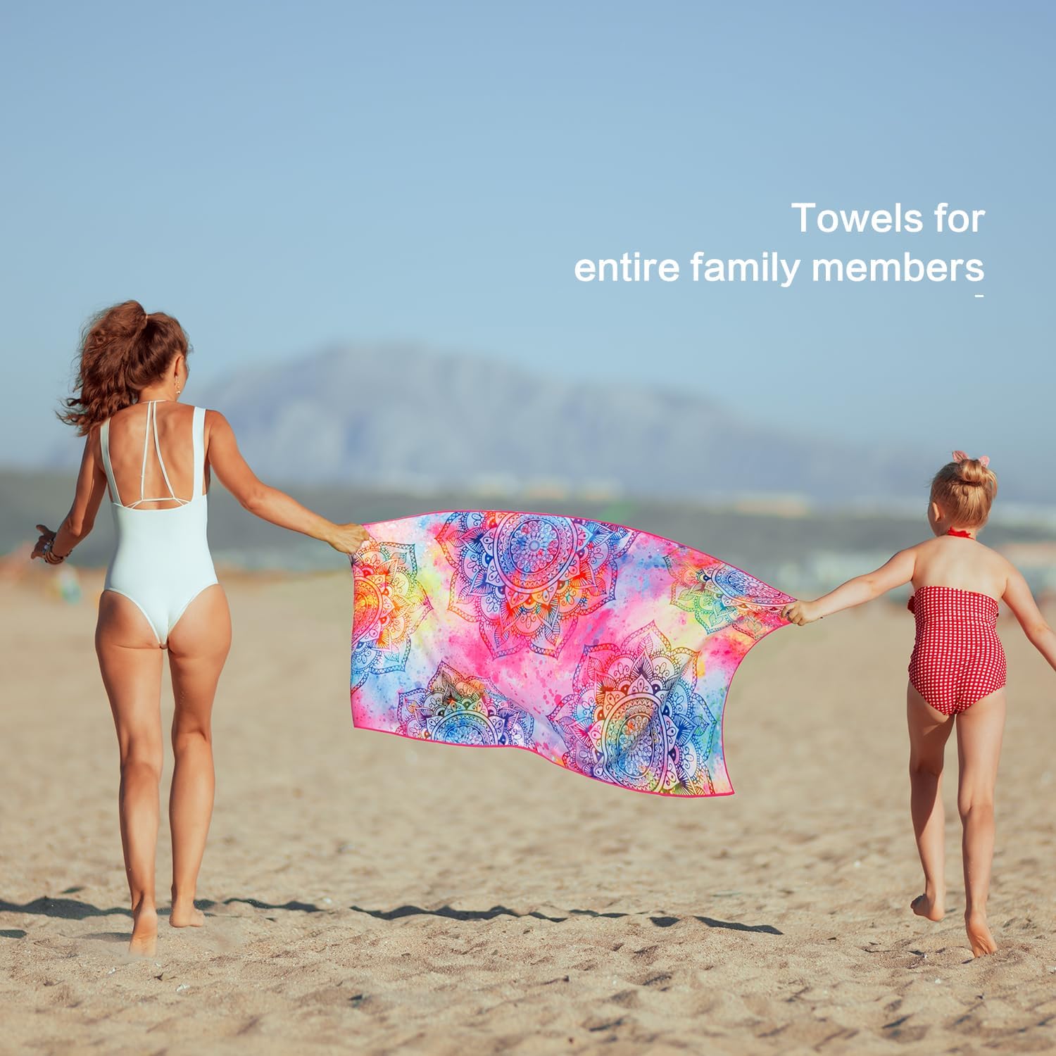 Lokigo Toalla de playa con diseño de mandala, de algodón floral de colores, toalla de baño suave y absorbente, toalla de baño para niños, niñas,