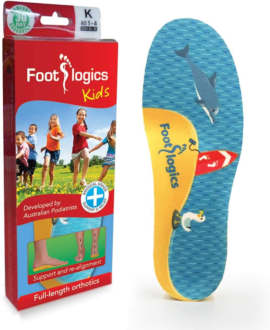 Footlogics Fun Kids – Plantillas ortopédicas para zapatos con soporte de arco para el dolor de talón de los niños (enfermedad de Sever), dolores de