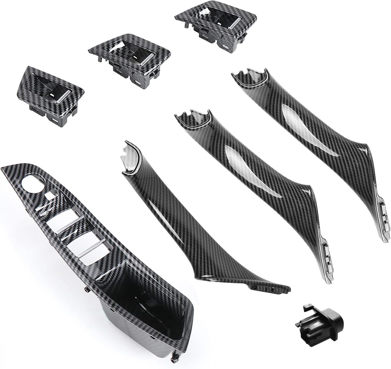 Jaronx Compatible con kit de 7 manijas de puerta BMW, F10F11 con patrón de fibra de carbono, reposabrazos de puerta del conductor+manija de puerta