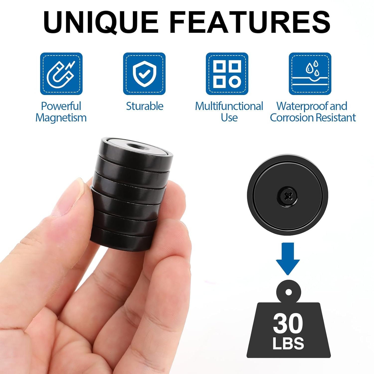 LOVIMAG Imanes de copa de neodimio fuertes, 40 libras, potentes imanes impermeables con tornillos y hojas de hierro para montaje en pared, imanes de