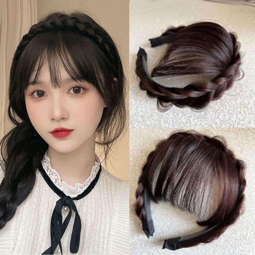 Banda de pelo falso, flequillo, trenza, peluca de flequillo, extensión de pelo con flecos, extensiones de cabello para mujeres con clips (tiene