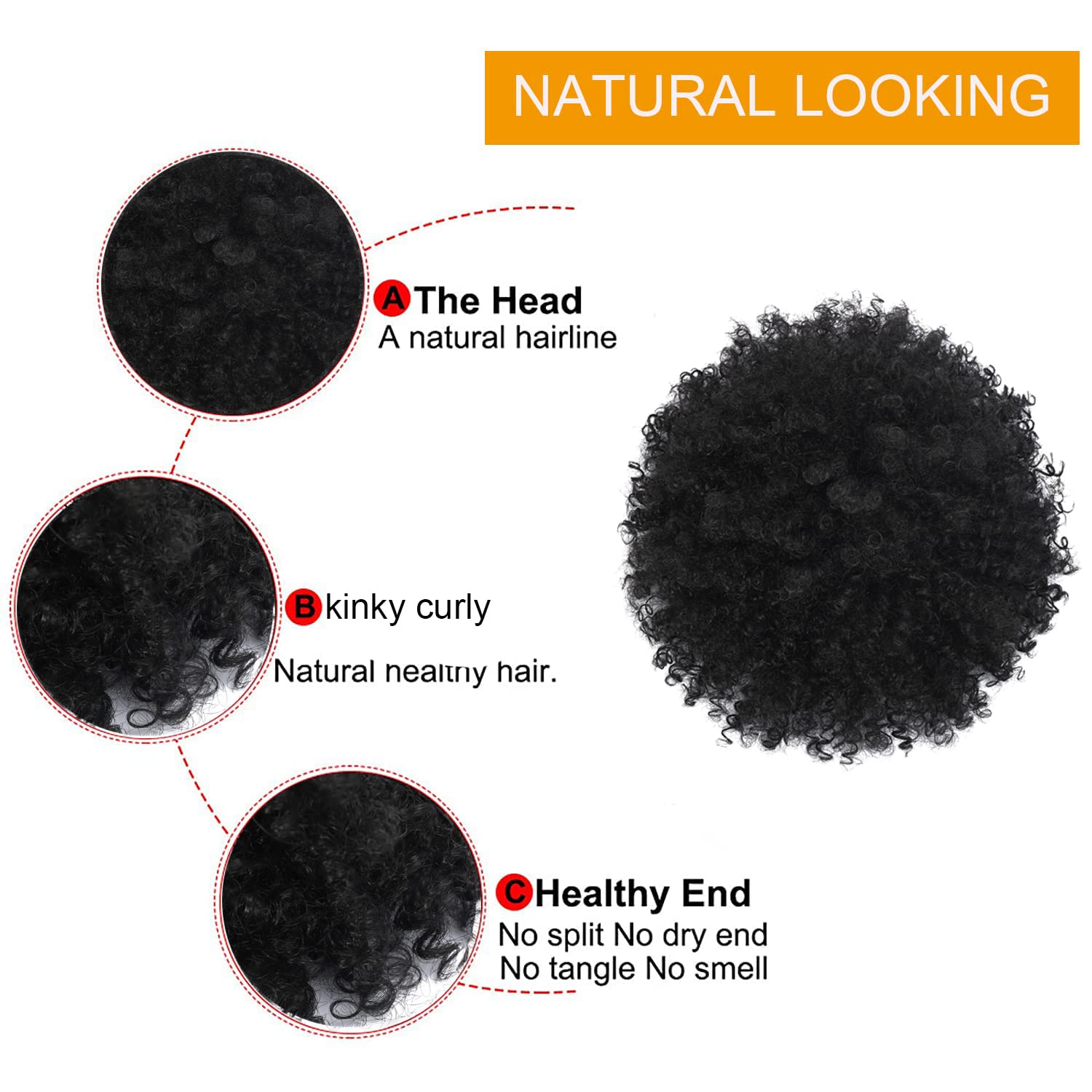 CECINILL Extensión de cola de caballo rizada con cordón para mujeres negras, extensiones de cabello sintético corto afro kinkys rizado con dos clips
