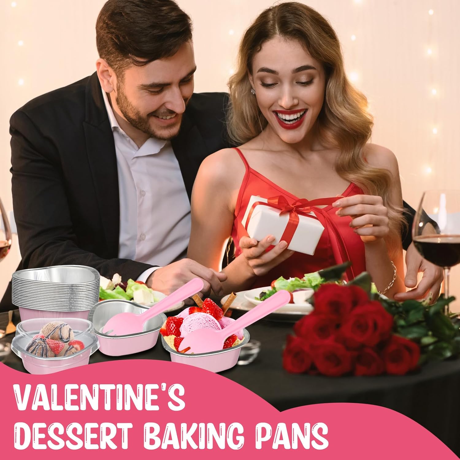 Mini molde para tartas de corazón para el día de San Valentín con tapas y cucharas de plástico para tartas de 1.86 onzas  1.9 fl oz, mini moldes de