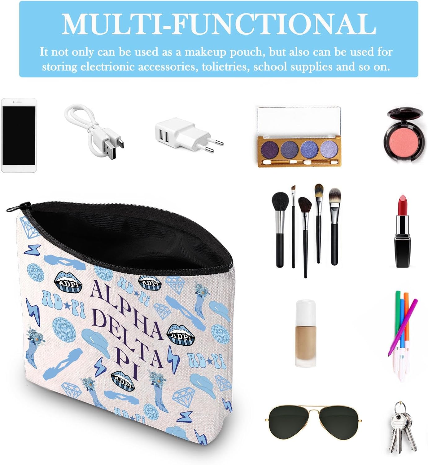AD-PI – Bolsa de maquillaje griega, regalo de hermandad de hermandad, regalo inspirado en la hermandad, regalo para el día de la oferta, bolsa con