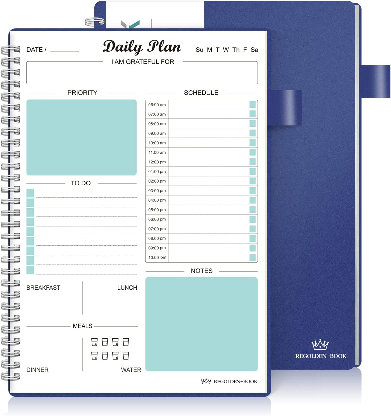 Agenda diaria sin fecha, cuaderno de lista de tareas con calendario por hora Regolden-Book calendarios de comida, organizador de citas en espiral