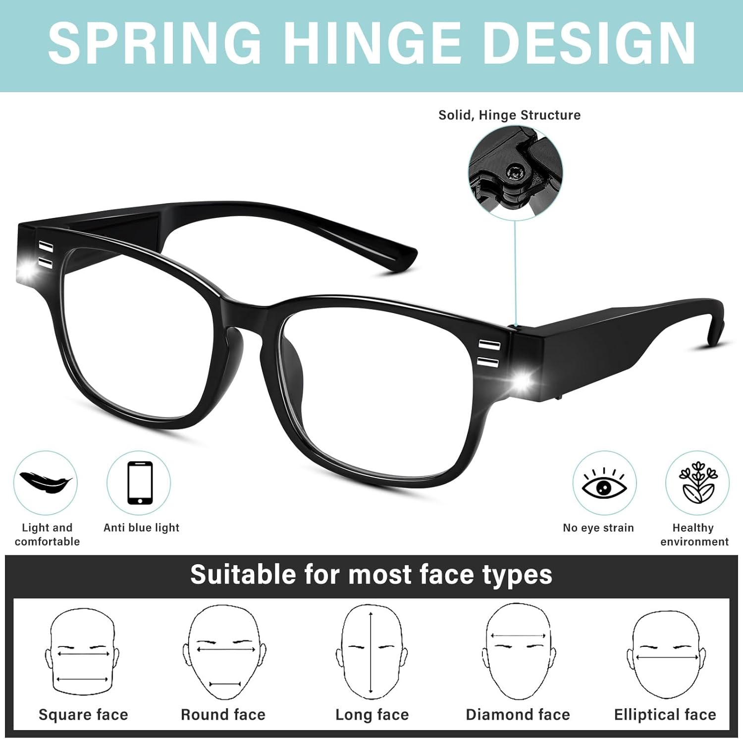 Gafas de lectura con luces LED brillantes, lupas con luces con bloqueo de luz azul, anteojos de aumento LED, lentes de lectura nocturnos, lentes de