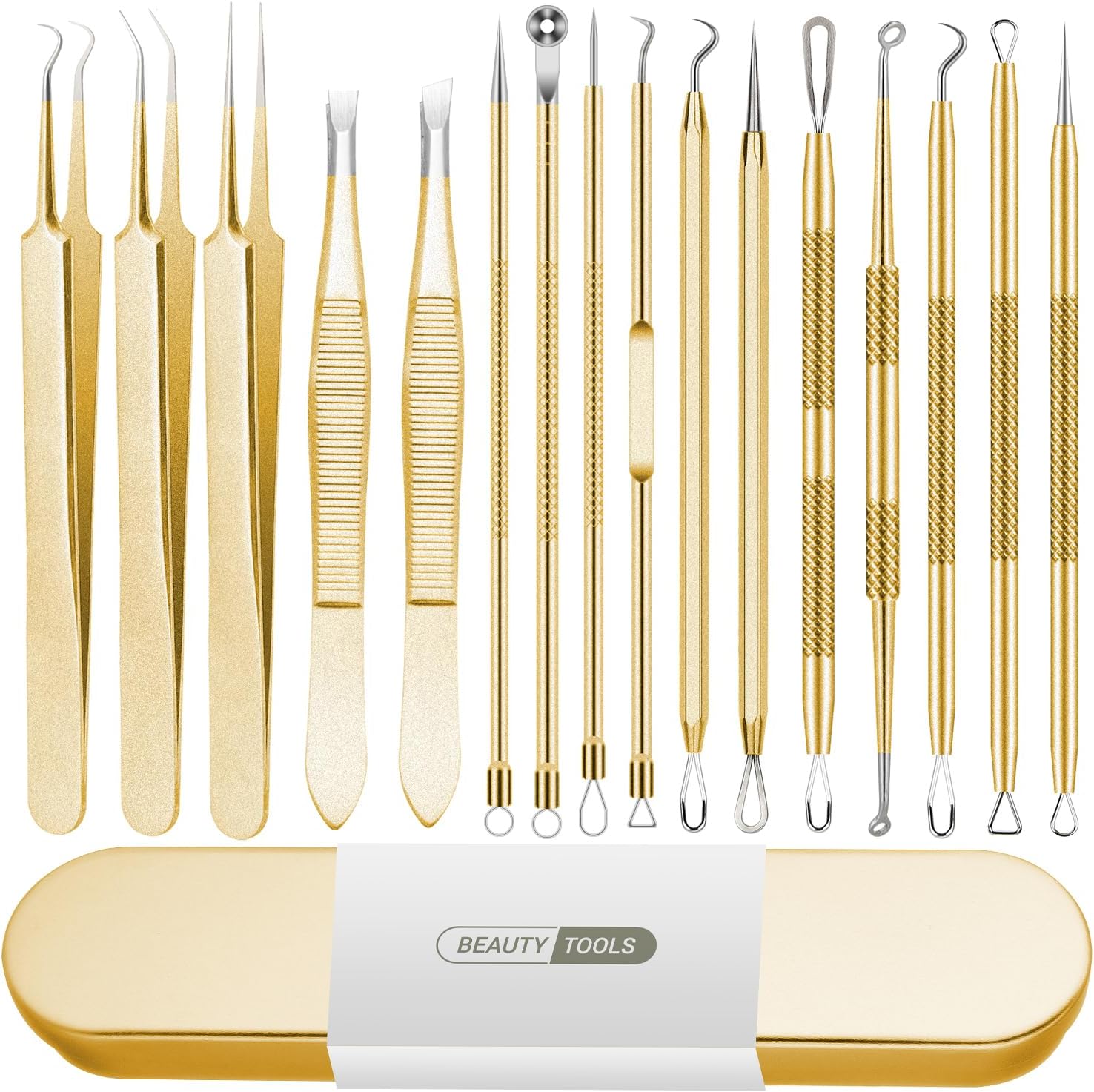 Herramienta de eliminación de puntos negros, kit de herramientas de 16 piezas, juego de pinzas para depilación de cejas, espinillas, manchas, acné,