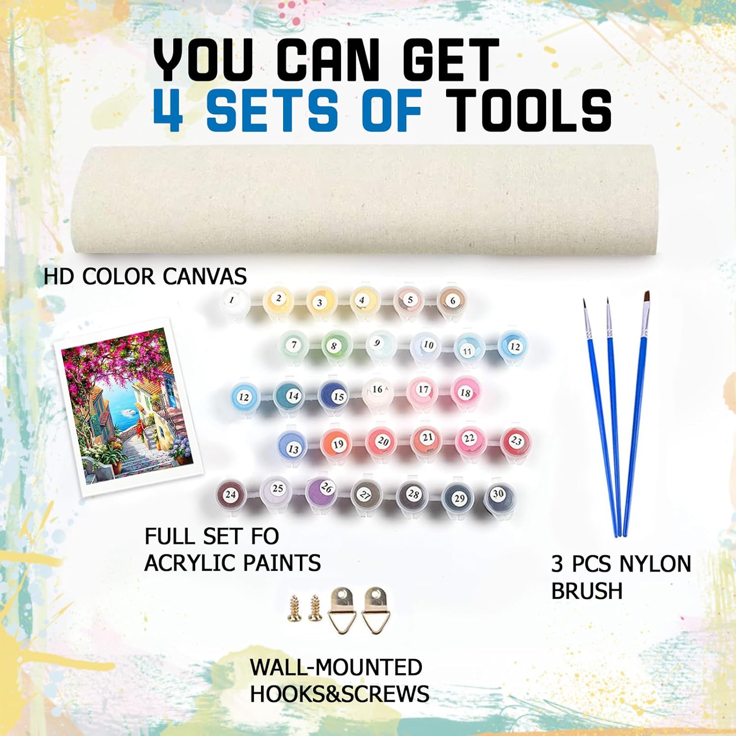 Perycomly Pintura por números para lienzo de adultos, paquete de 4 pinturas acrílicas de 16 x 20 pulgadas para puertas por números, kit de pintura