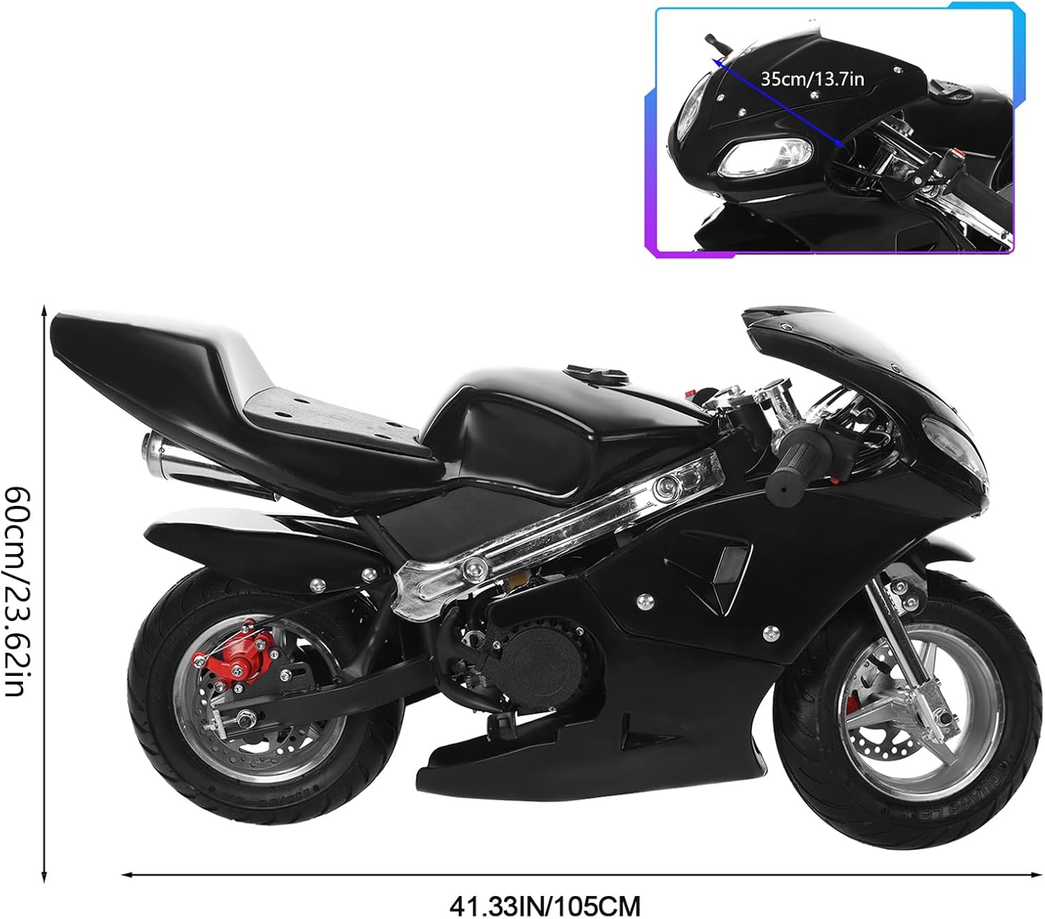 Motocicleta de gas de bolsillo para niños, mini bicicleta de gas de 2 tiempos de 49 cc con doble freno fuerte, manubrio de goma, tanque de gasolina