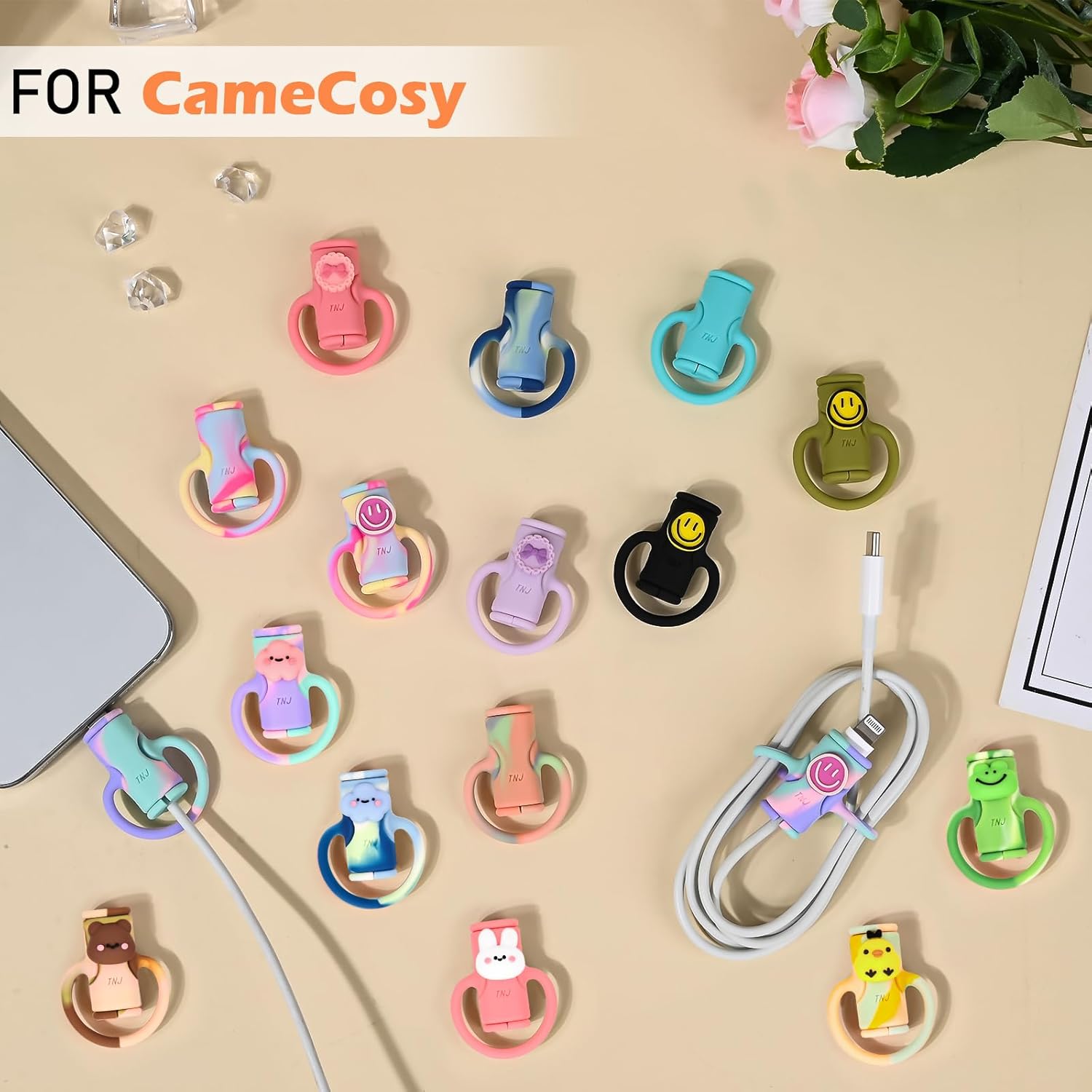 Lindo protector de cable de datos 2 en 1 para iPhone, Android, cable USB, 2 piezas 3D Kawaii Cloud Design Protector de cable protector de cable de