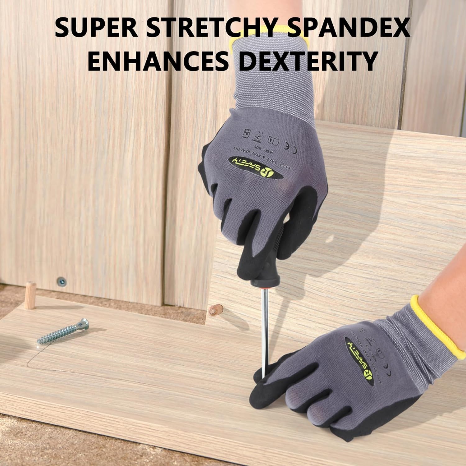 JKSafety Sandy MicroFoam – Guantes de trabajo de seguridad de nitrilo con capacidad para pantalla táctil, 6 pares de guantes de trabajo ligeros,