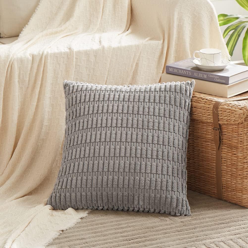 Fancy Homi Paquete de 4 fundas de almohada decorativas grises de 16 x 16 pulgadas para sala de estar, sofá cama, rústico, moderno, estilo bohemio,