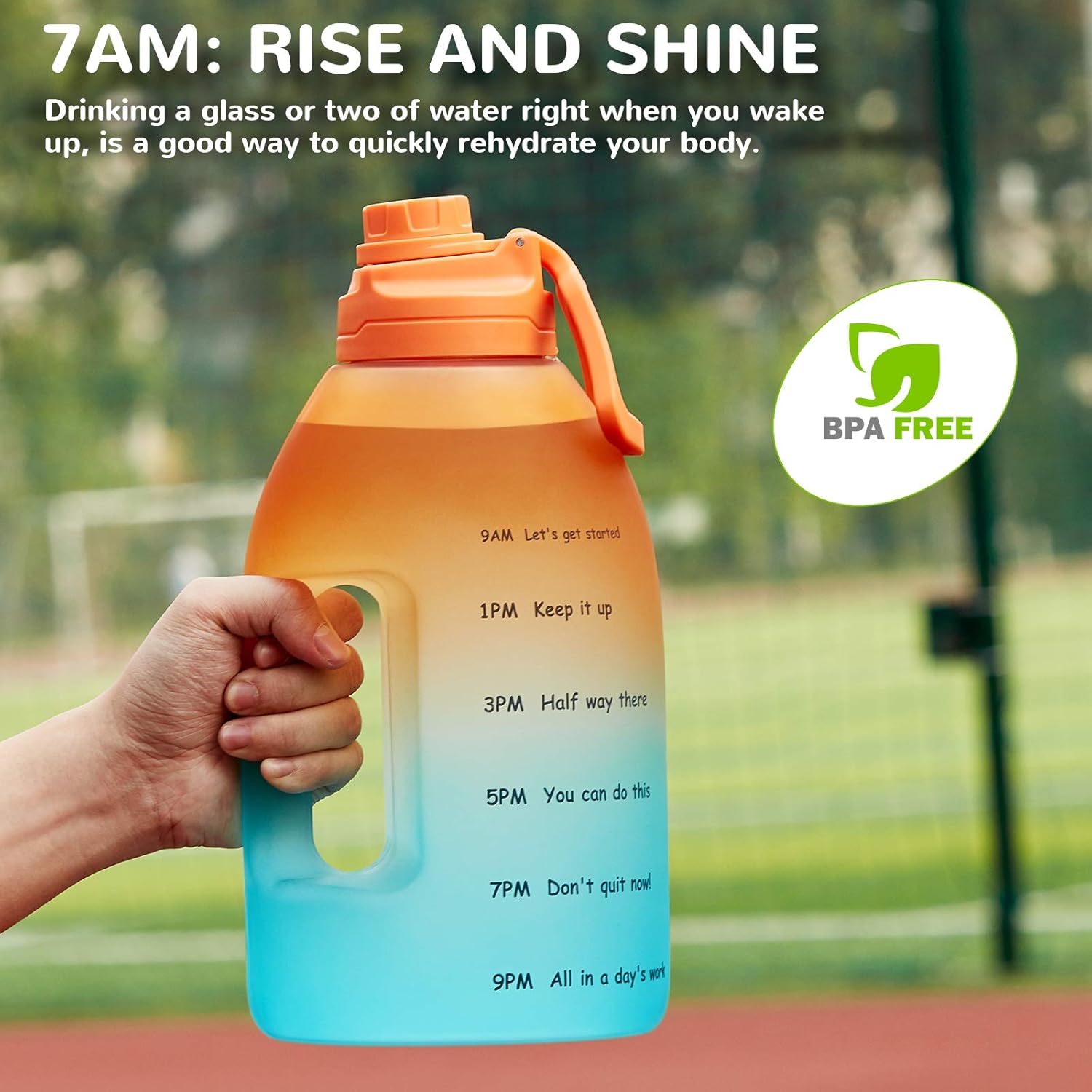 Diller Botella de agua de 1 galón, botella de agua grande para beber, jarra de agua motivacional de 128 onzas con asa para entrenamiento de