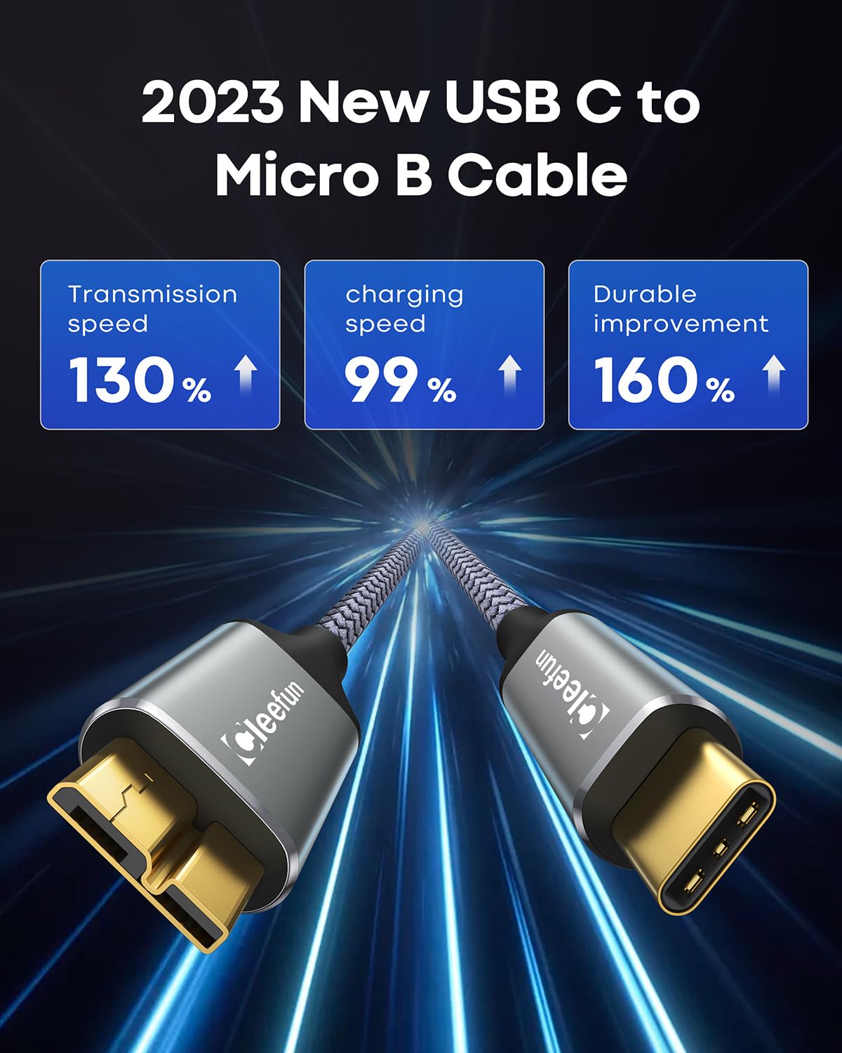 CLEEFUN Cable USB C a Micro B de 1.5 pies, cable de disco duro micro B a USB C de 10 Gbps para disco duro externo, Seagate, WD, Toshiba, Westgate y