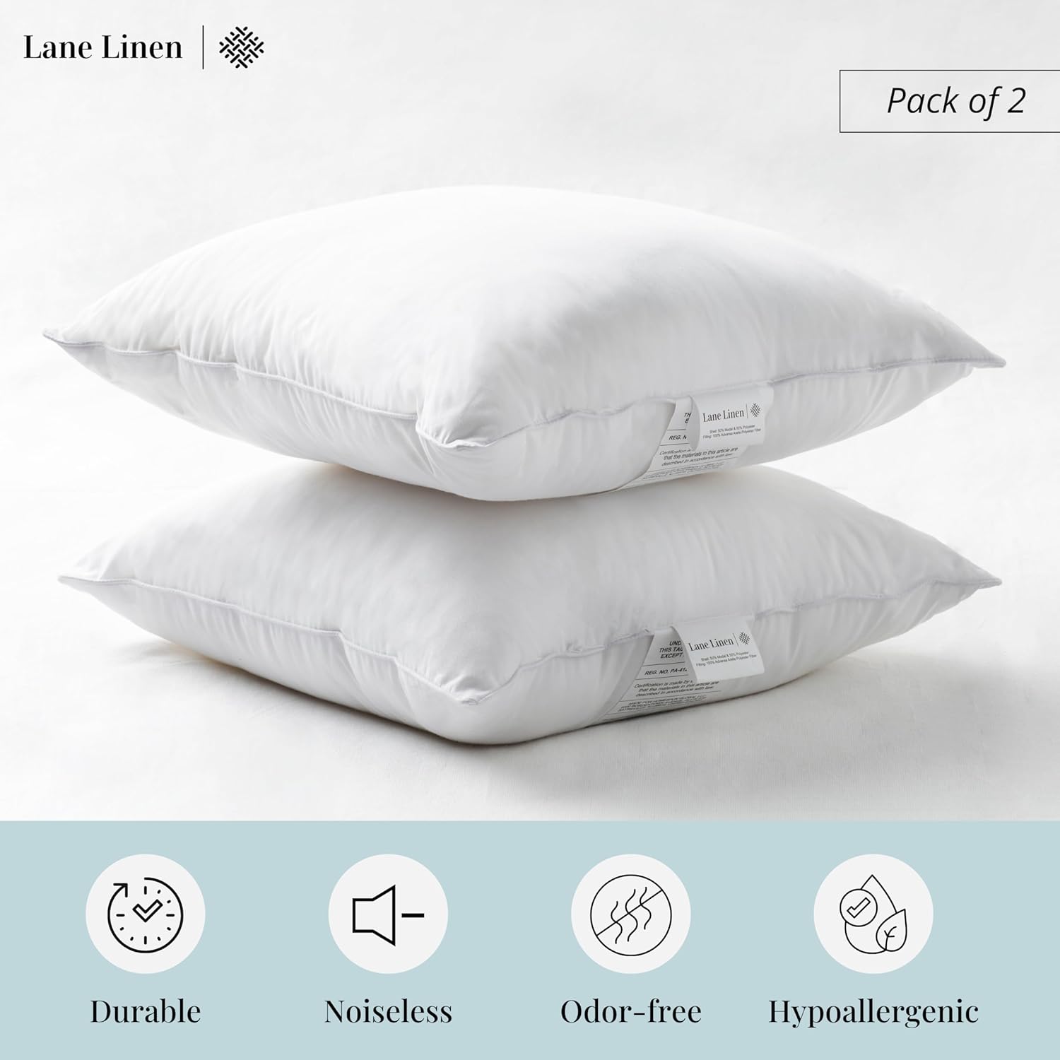 LANE LINEN Relleno de almohada  Paquete de 2 rellenos de almohada de 16 x 16 pulgadas para fundas de almohada decorativas, relleno de almohadas para
