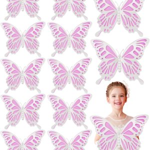 HMASYO 12 piezas de decoración de fiesta de mariposa grande con perlas, mariposas de papel grandes moradas en 2 tamaños, decoración de mariposa HMASYO 12 piezas de decoración de fiesta de mariposa grande con perlas, mariposas de papel grandes moradas en 2 tamaños, decoración de mariposa