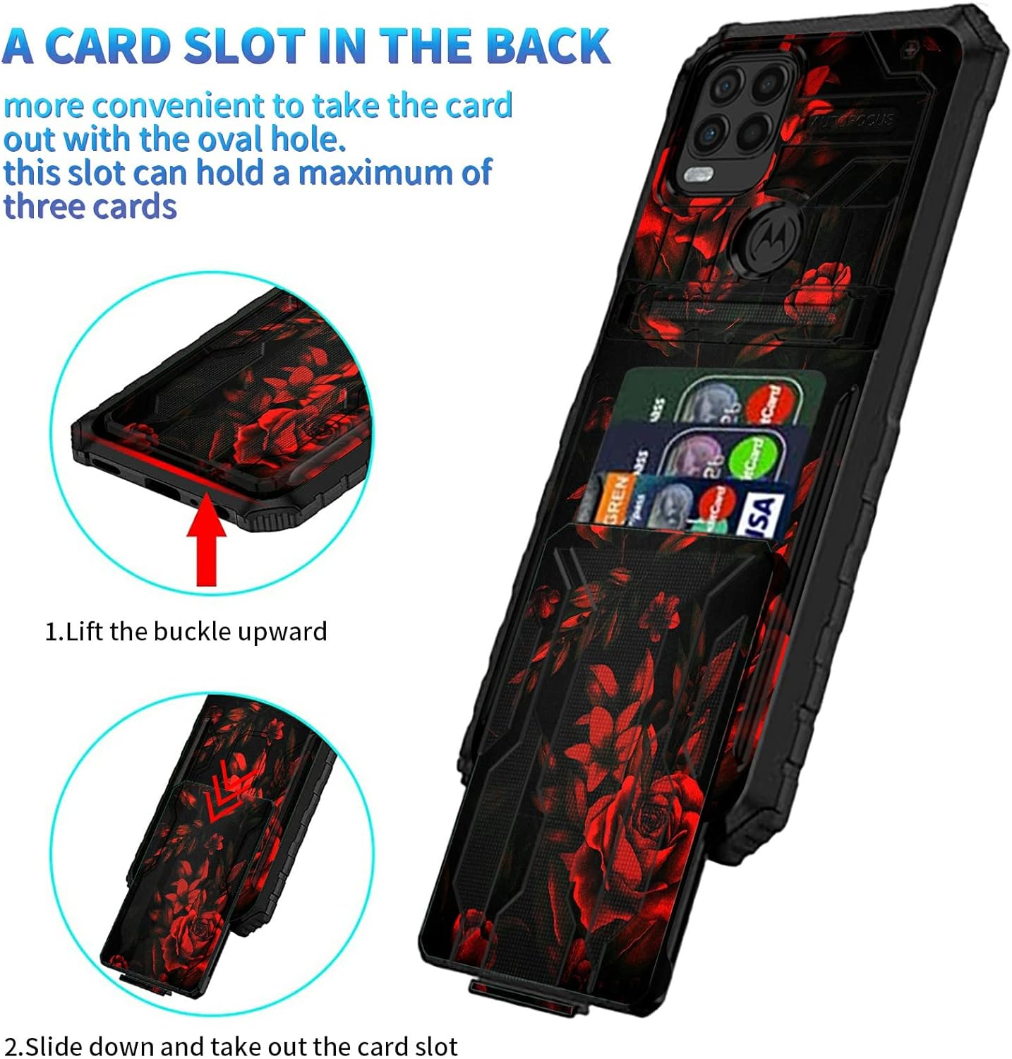 Funda tipo cartera para Motorola Moto G Stylus 5G con tarjetero desmontable (capacidad de 3 tarjetas de crédito) soporte soporte delgado resistente