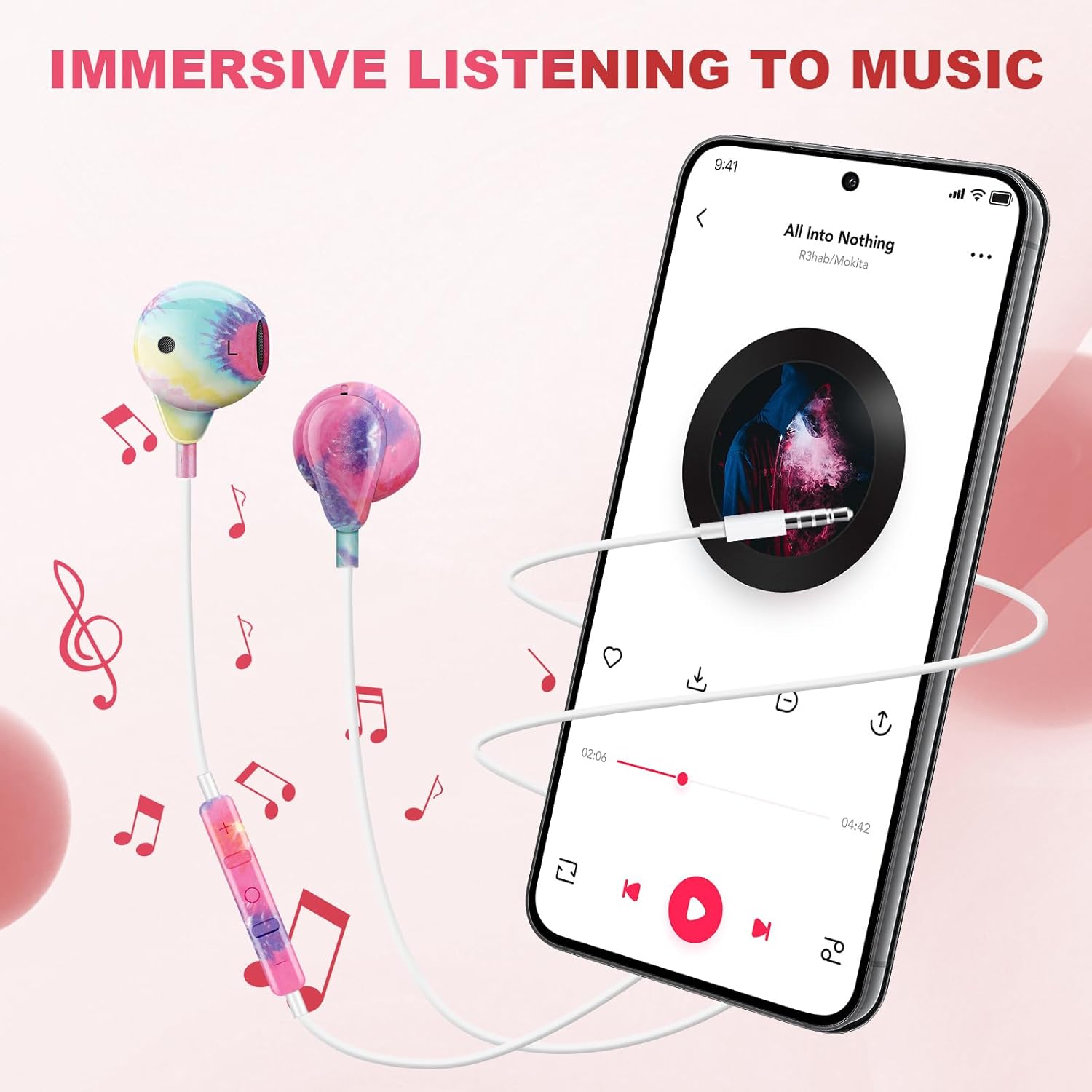 XNMOA Auriculares con cable con micrófono, auriculares con cable de 0.138 in, auriculares con cable intrauditivos estéreo de alta fidelidad,