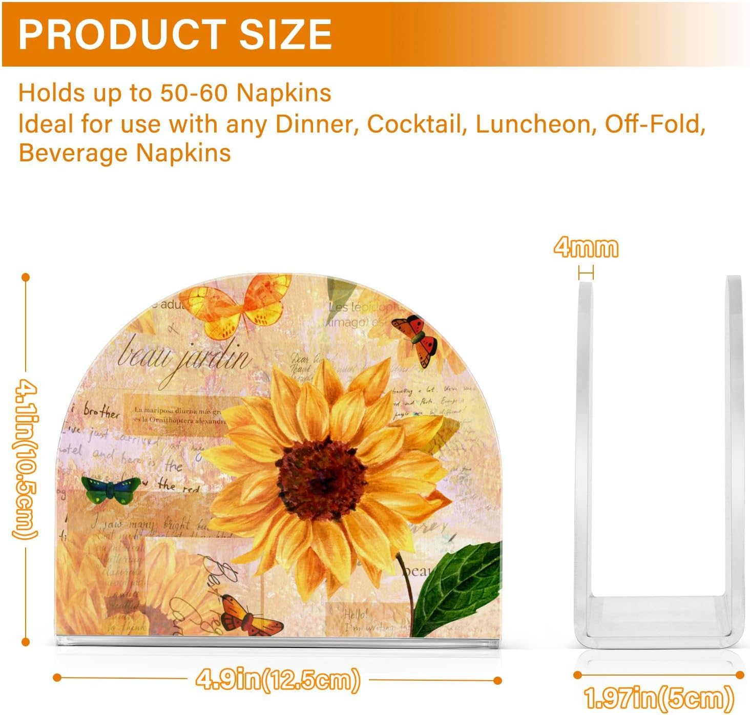 Servilletero vintage de girasol y mariposa, servilleteros acrílicos para mesa de cóctel, dispensador, soporte de papel para cocina, comedor,