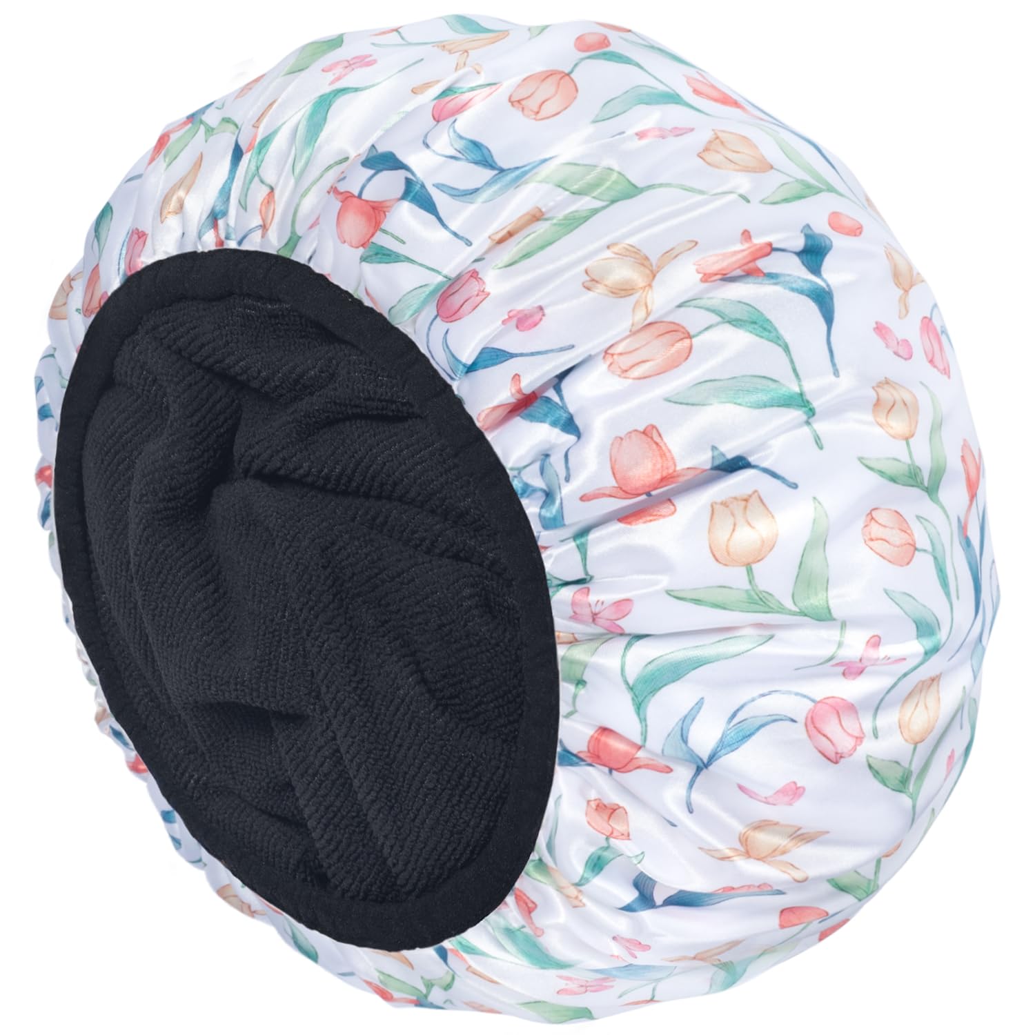 Aquior Gorro de ducha con forro de rizo para mujer, gorro de ducha reutilizable, triple capa impermeable, extra grande para mujeres de pelo largo
